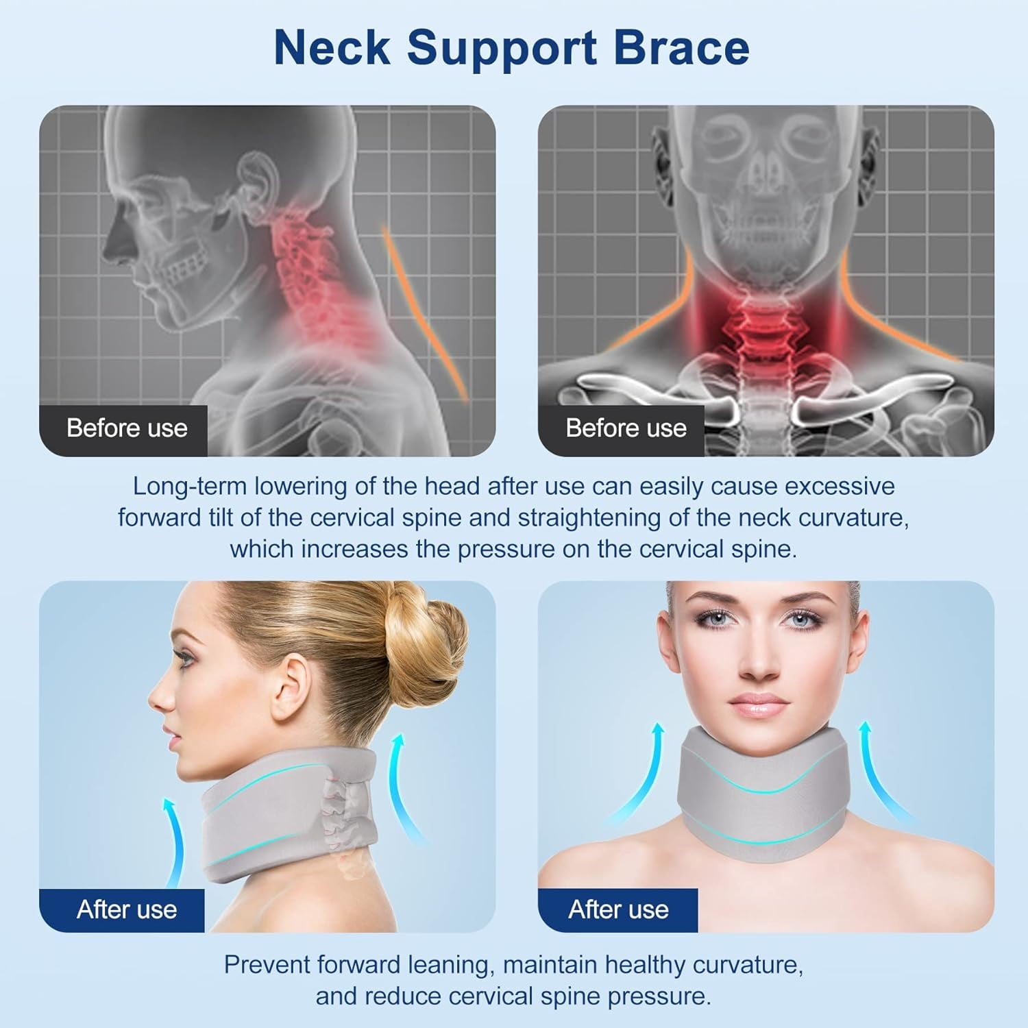 Neck Brace for Neck Pain and Support, Soft Neck Support Relieves Pain &amp;  Wrap Align Stabilize Vertebrae Foam Cervical Collar for Sleeping (Grey, M, 3.5" Depth Collar)