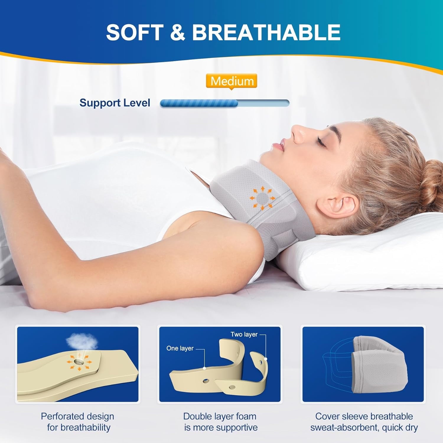 Neck Brace for Neck Pain and Support, Soft Neck Support Relieves Pain &amp;  Wrap Align Stabilize Vertebrae Foam Cervical Collar for Sleeping (Grey, M, 3.5" Depth Collar)
