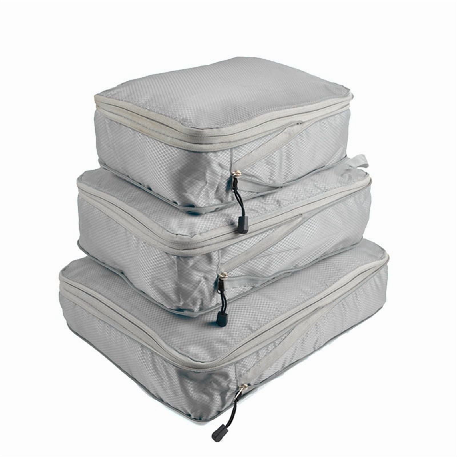 3PCS Travel Storage Bag Compressible Packing Portable with Luggage Organizer Foldable Waterproof Travel,Grey