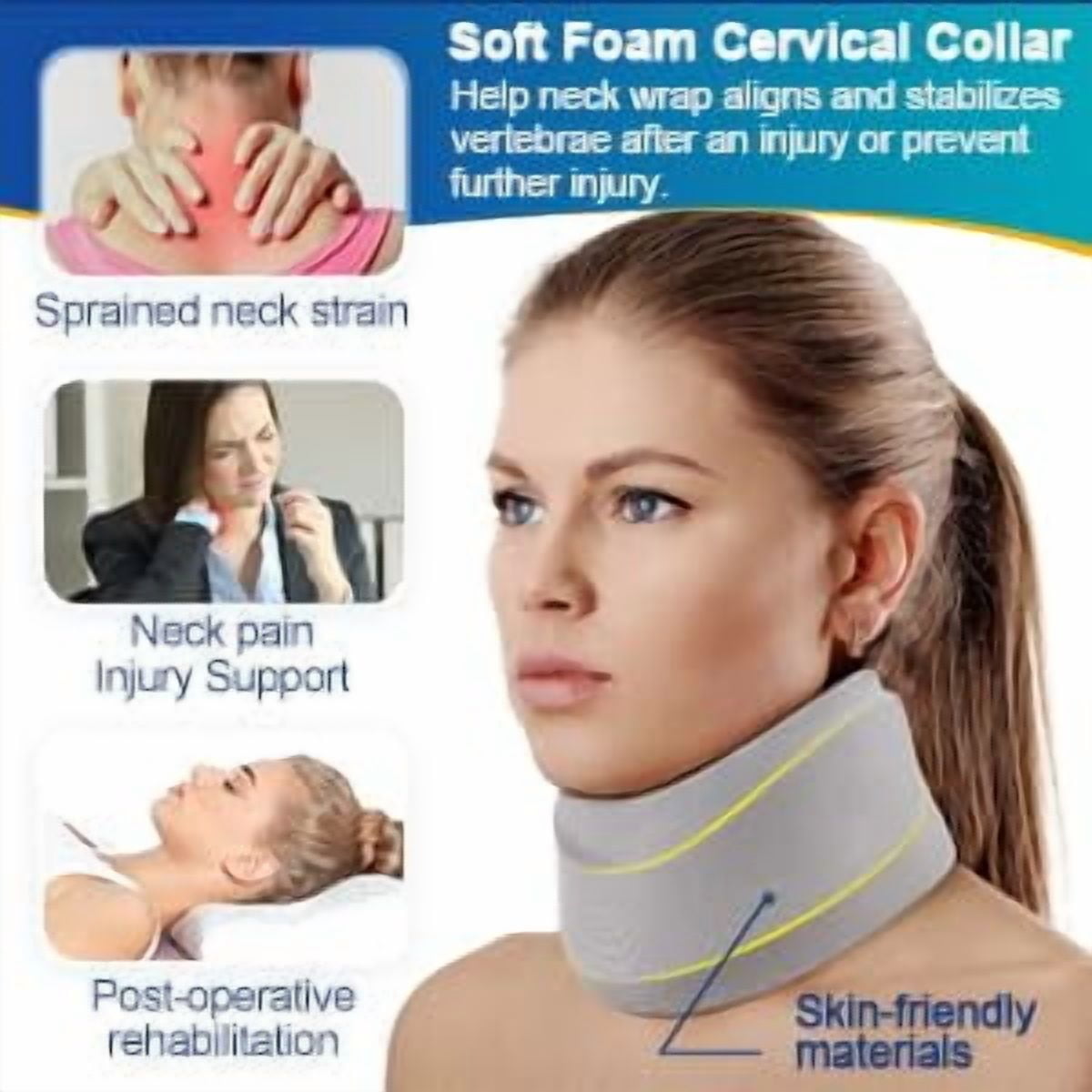 Neck Brace for Neck Pain and Support, Hard Neck Support Relieves Pain &amp; Pressure in Spine for Women &amp; Men, Wrap Align Stabilize Vertebrae Foam Cervical Collar for Sleeping (S, 3" Middle Height-Hard)