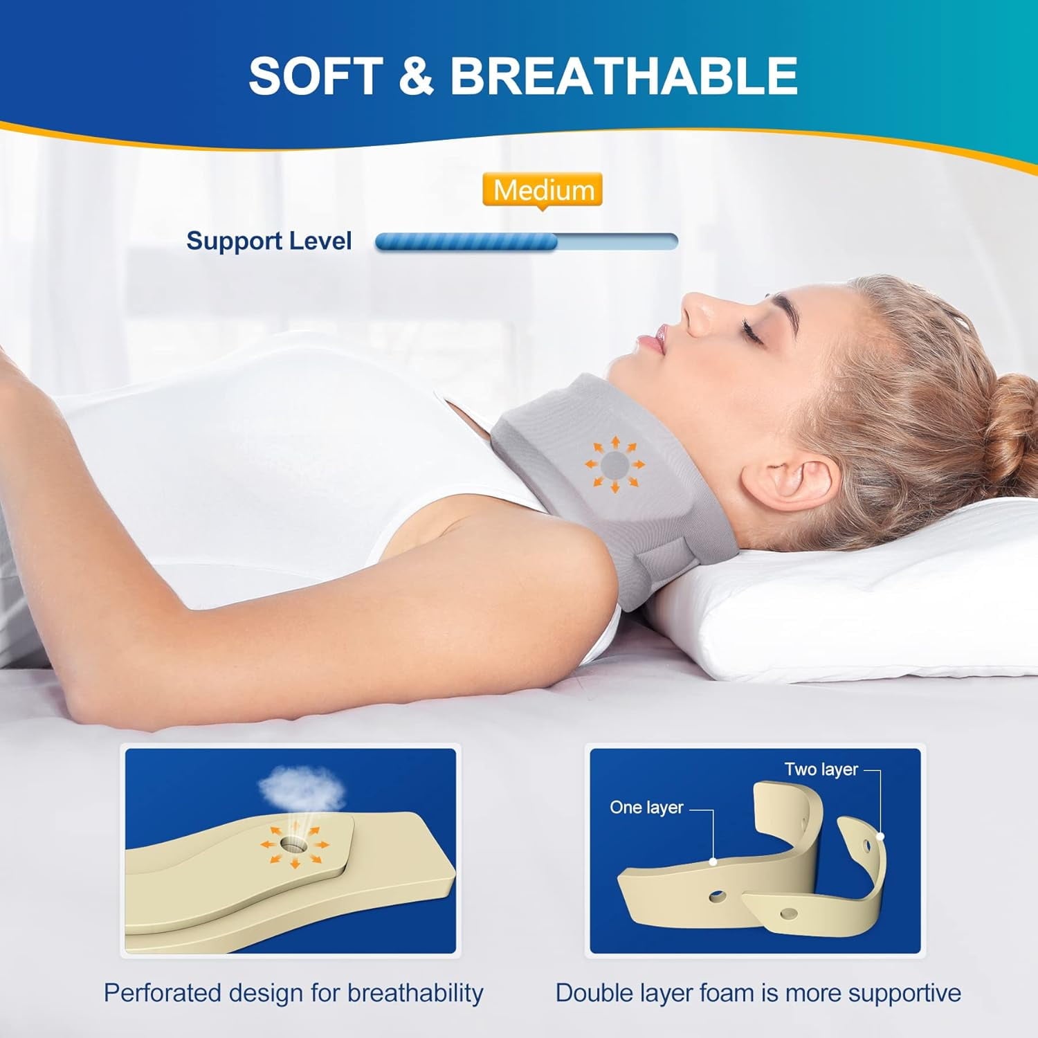 Neck Brace for Neck Pain and Support, Hard Neck Support Relieves Pain &amp; Pressure in Spine for Women &amp; Men, Wrap Align Stabilize Vertebrae Foam Cervical Collar for Sleeping (S, 3" Middle Height-Hard)