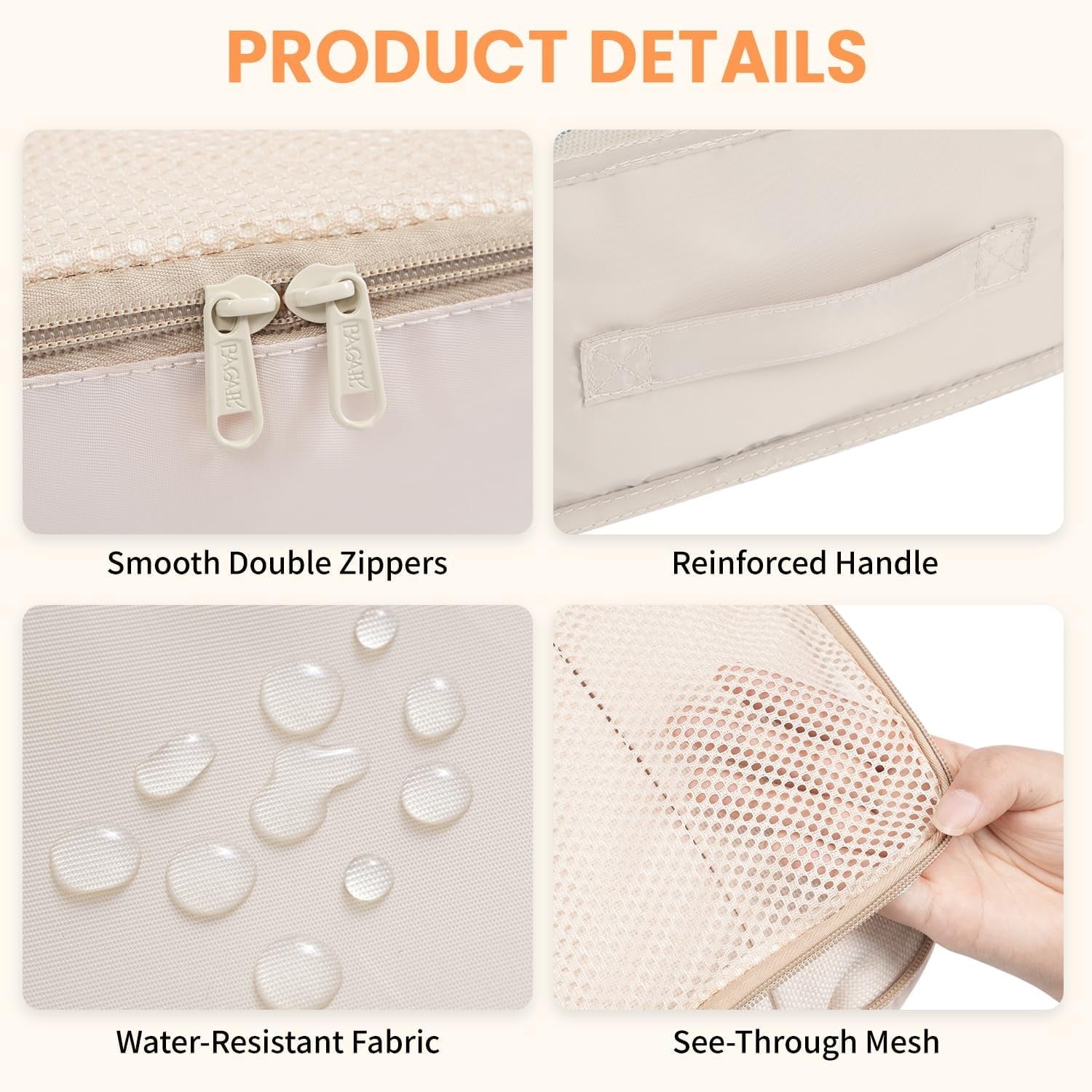 6 Set Packing Cubes Luggage Packing Organizers for Travel Accessories (Beige)
