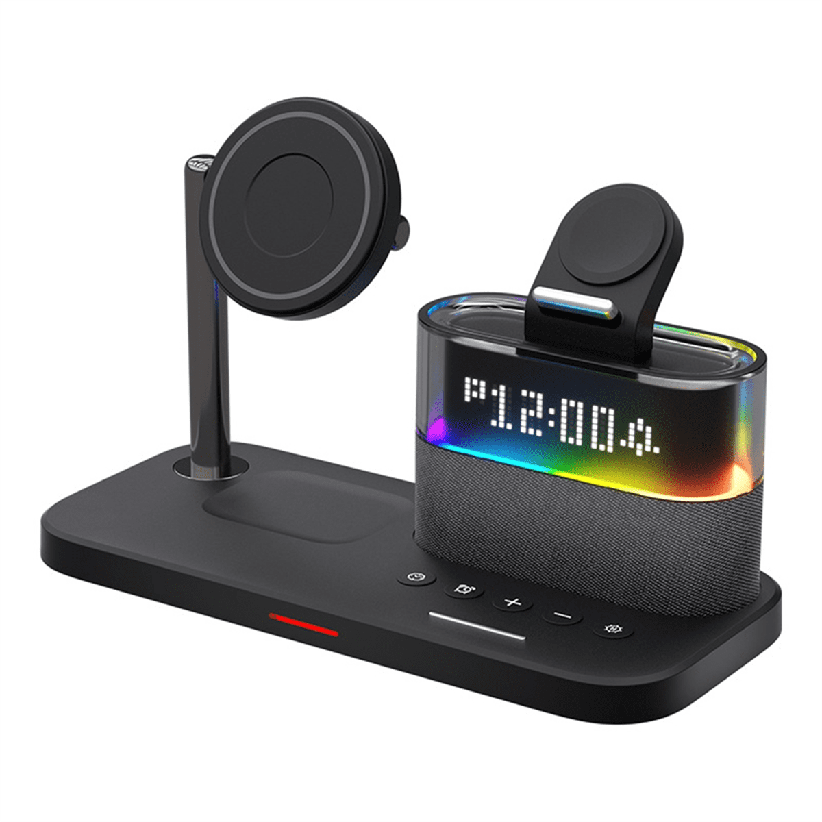 5 in 1 Magnetic Wireless Charger Stand LED Night Light Alarm Clock Fast Charging Station Black,1 x Charging Station,Black