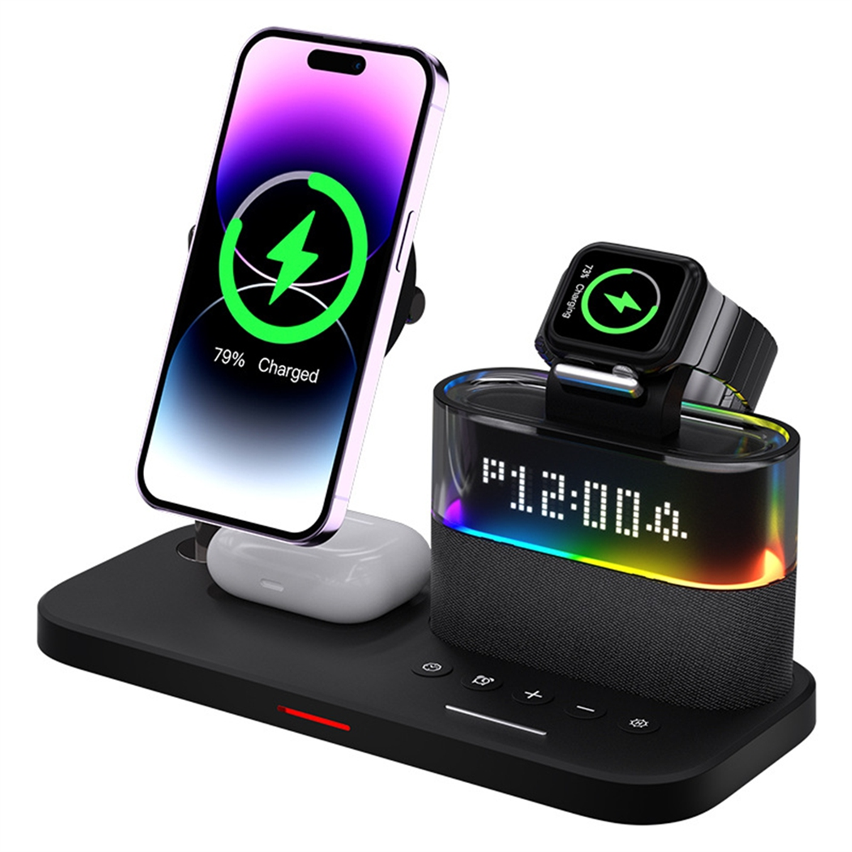 5 in 1 Magnetic Wireless Charger Stand LED Night Light Alarm Clock Fast Charging Station Black,1 x Charging Station,Black