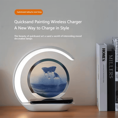 15W Wireless Charger with Quicksand Painting Night Lamp Table Top Decoration Fast Charging Station Orange