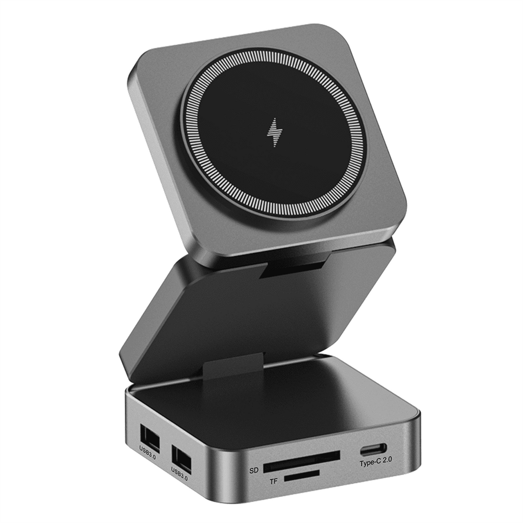 10 in 1 Docking Station Aluminum Alloy Magnetic Suction Wireless Fast Charging Hub External Computer USB Hub,1 x 10 in 1 Docking Station,Black