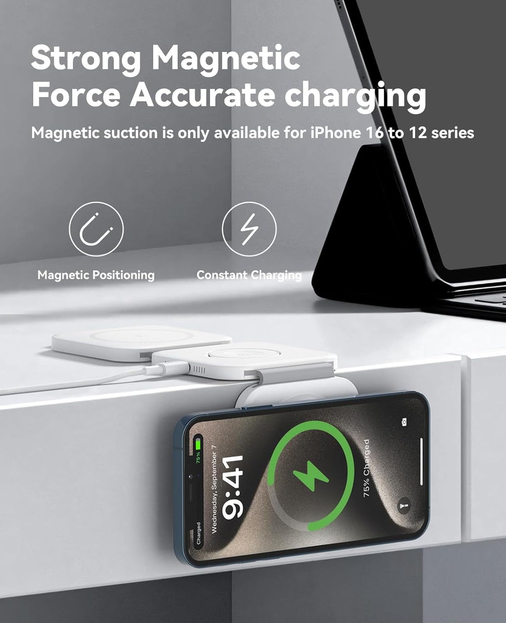 3 in 1 Charging Station for Apple Multiple Devices, Foldable Magnetic Fast Wireless Charger Dock, Travel Charging Pad for iPhone 16 15 14 13 12 Pro Max Plus Apple Watch Series &amp; AirPods 4/3/2/Pro