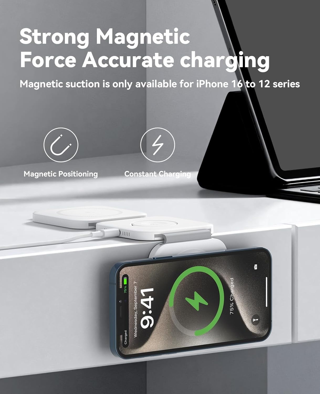3 in 1 Charging Station for Apple Multiple Devices, Foldable Magnetic Fast Wireless Charger Dock, Travel Charging Pad for iPhone 16 15 14 13 12 Pro Max Plus Apple Watch Series &amp; AirPods 4/3/2/Pro
