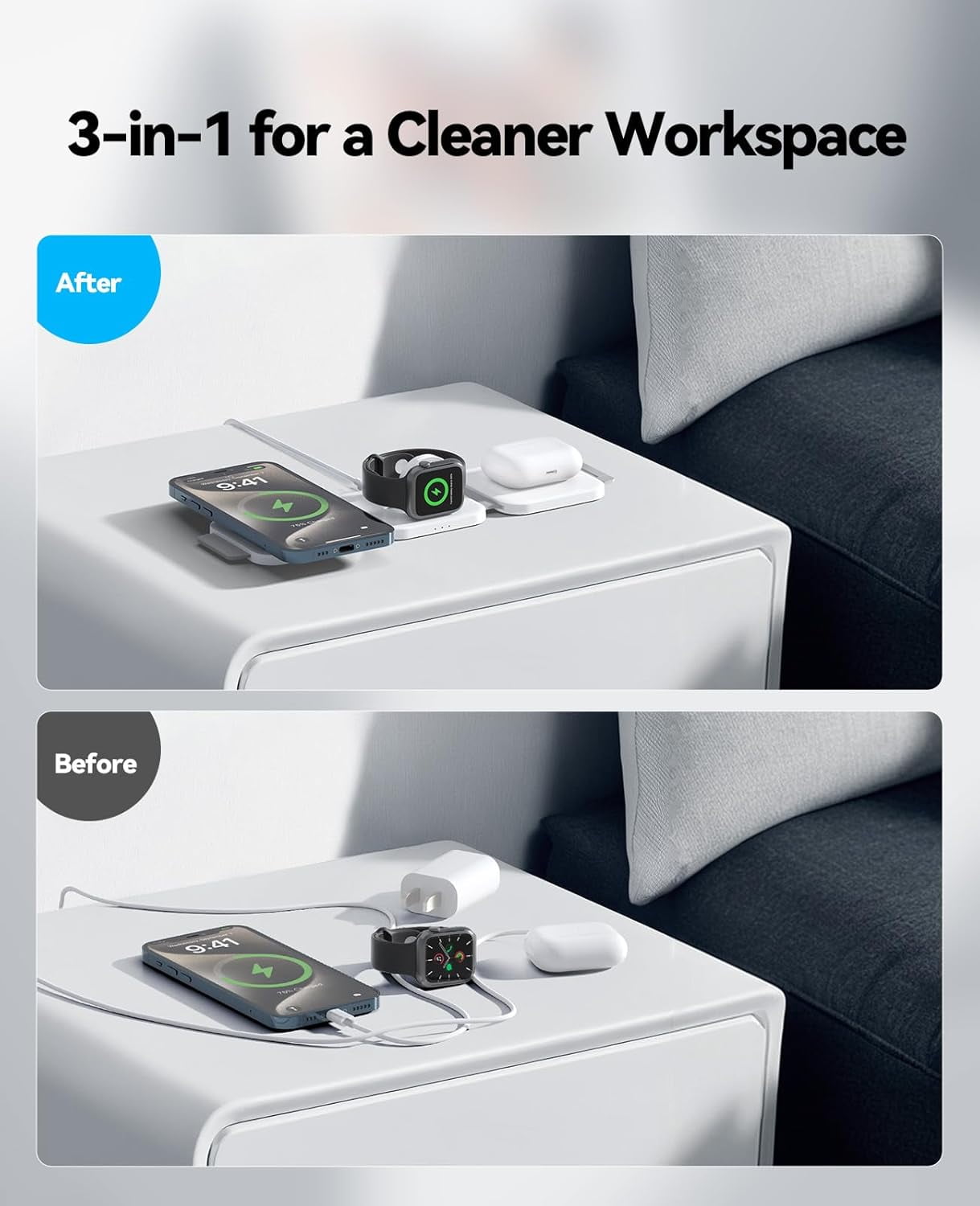 3 in 1 Charging Station for Apple Multiple Devices, Foldable Magnetic Fast Wireless Charger Dock, Travel Charging Pad for iPhone 16 15 14 13 12 Pro Max Plus Apple Watch Series &amp; AirPods 4/3/2/Pro
