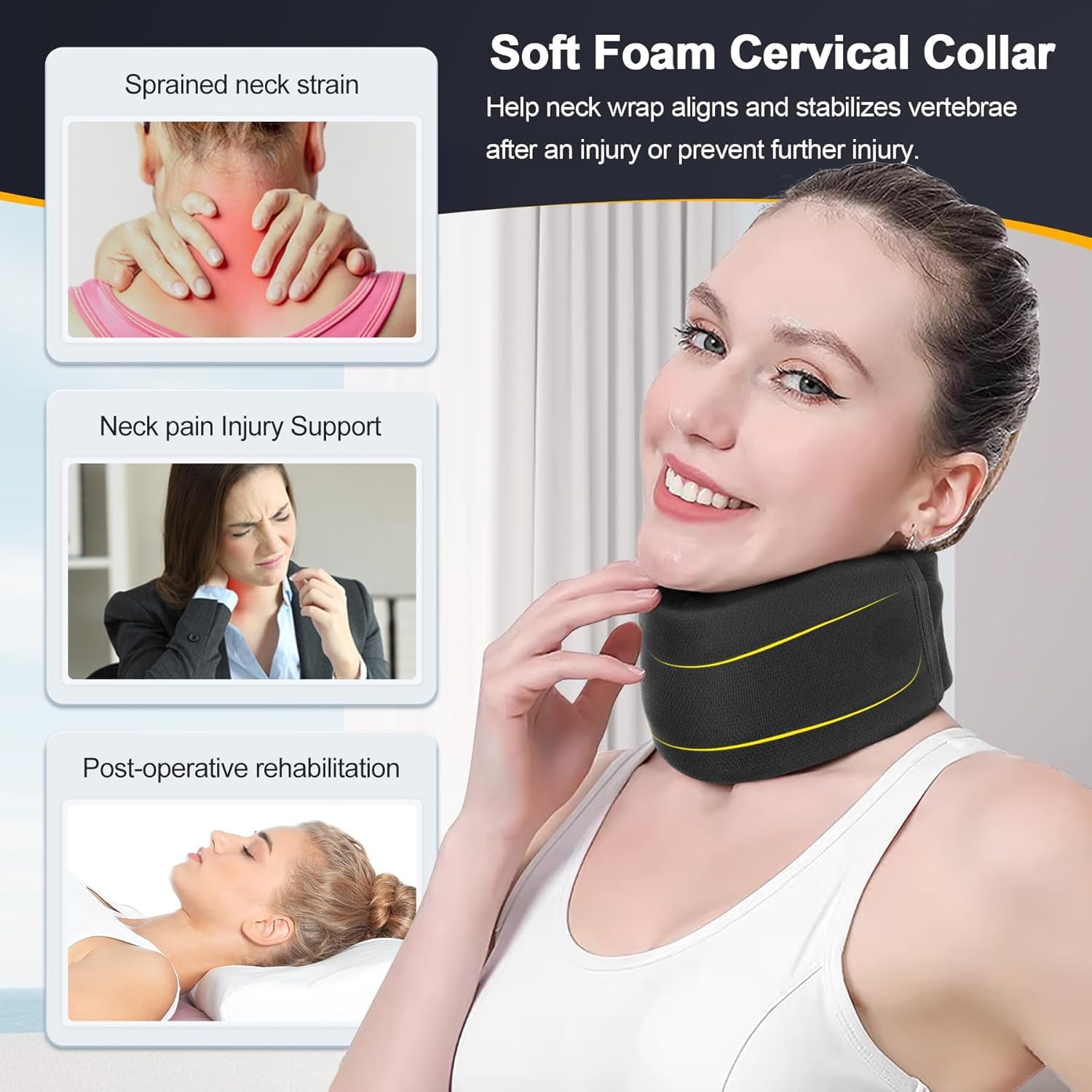 Neck Brace for Neck Pain and Support, Soft Neck Support Relieves Pain &amp;  Wrap Align Stabilize Vertebrae Foam Cervical Collar for Sleeping (Grey, M, 3.5" Depth Collar)