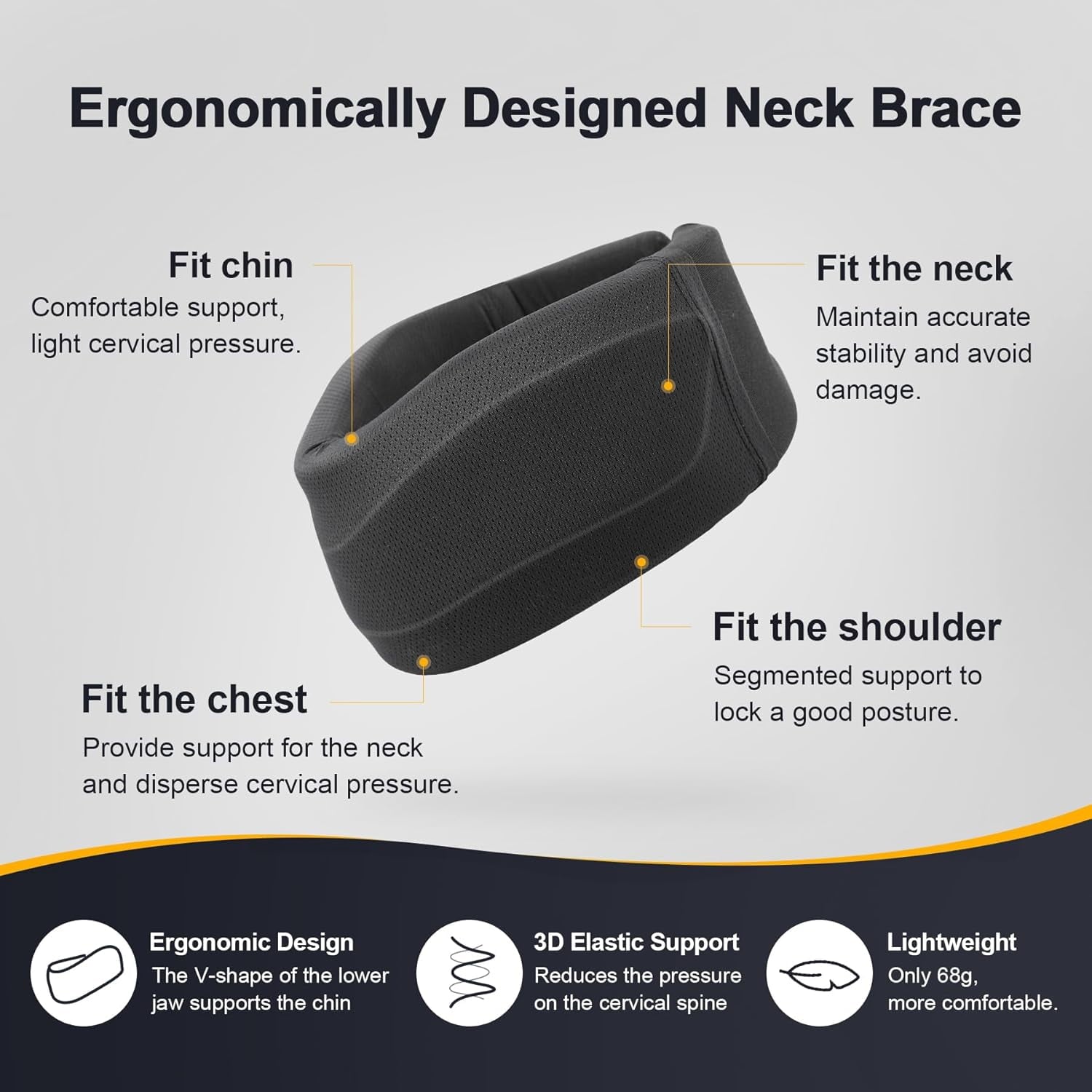 Neck Brace for Neck Pain and Support, Soft Neck Support Relieves Pain &amp;  Wrap Align Stabilize Vertebrae Foam Cervical Collar for Sleeping (Grey, M, 3.5" Depth Collar)