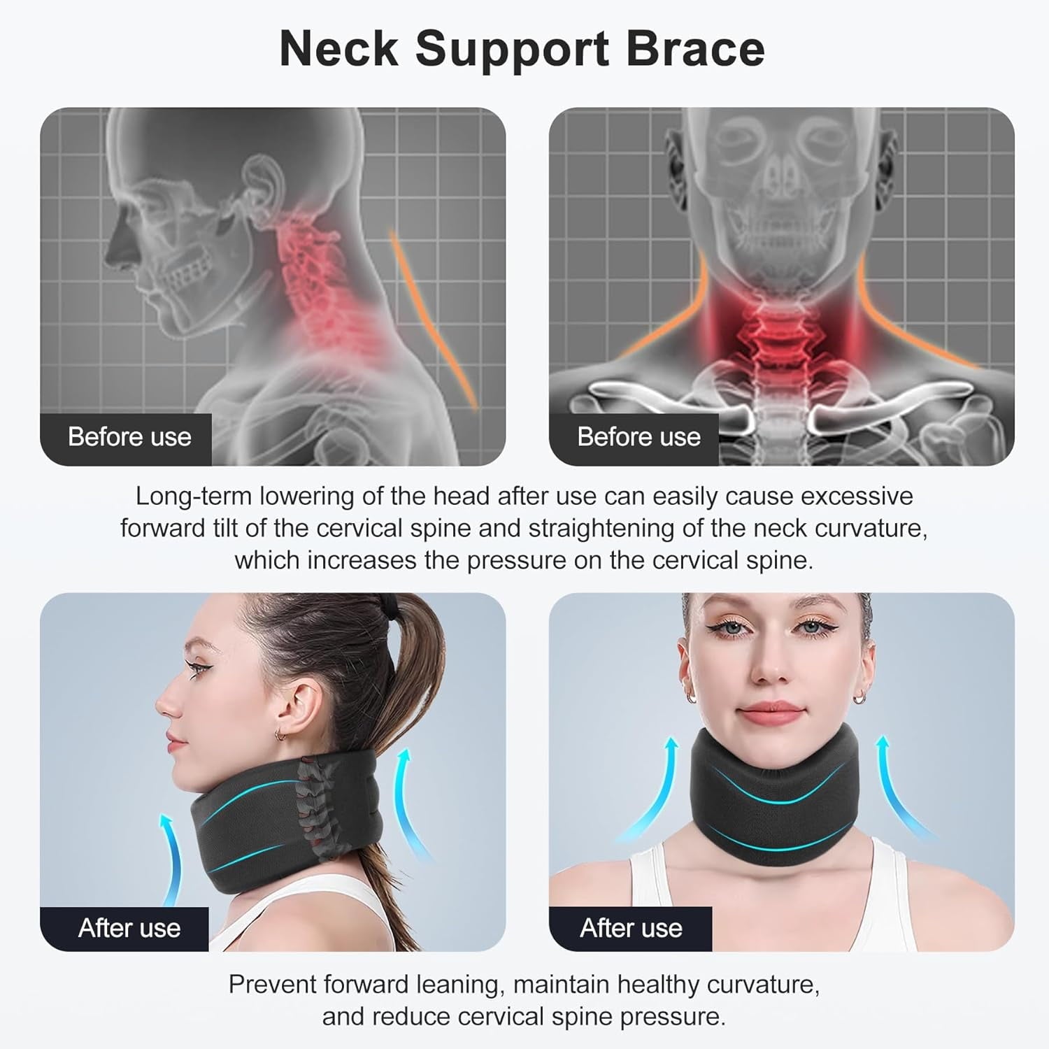 Neck Brace for Neck Pain and Support, Soft Neck Support Relieves Pain &amp;  Wrap Align Stabilize Vertebrae Foam Cervical Collar for Sleeping (Grey, M, 3.5" Depth Collar)
