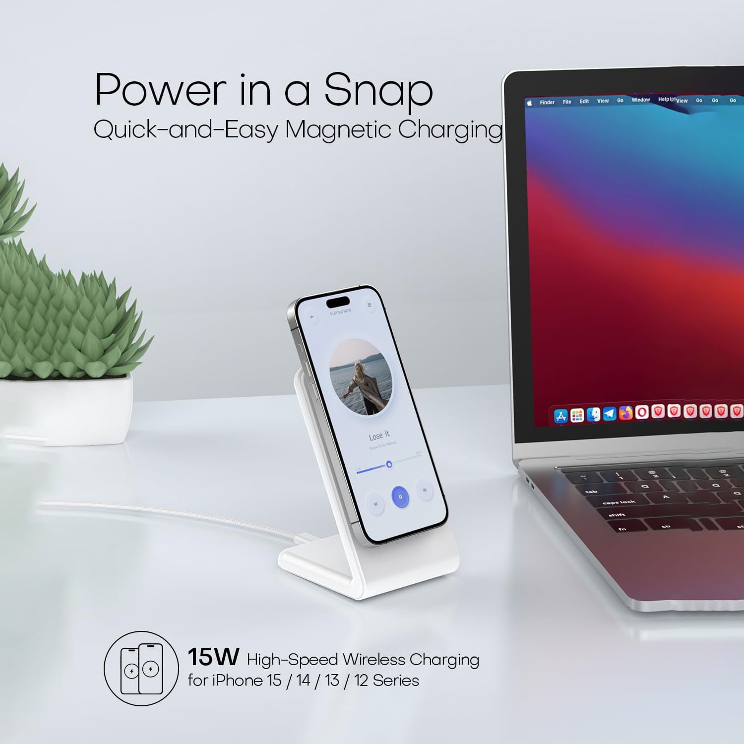 Wireless Charger for MagSafe,Minimalism Magnetic Dock Stand 15W Fast Charging for iPhone 16 15 14 13 12 Pro Max Mini Plus
