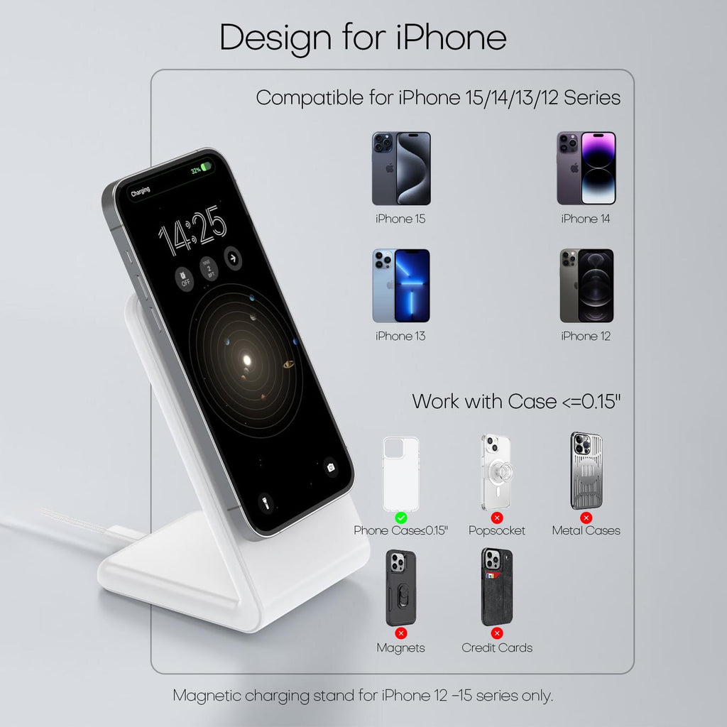 Wireless Charger for MagSafe,Minimalism Magnetic Dock Stand 15W Fast Charging for iPhone 16 15 14 13 12 Pro Max Mini Plus