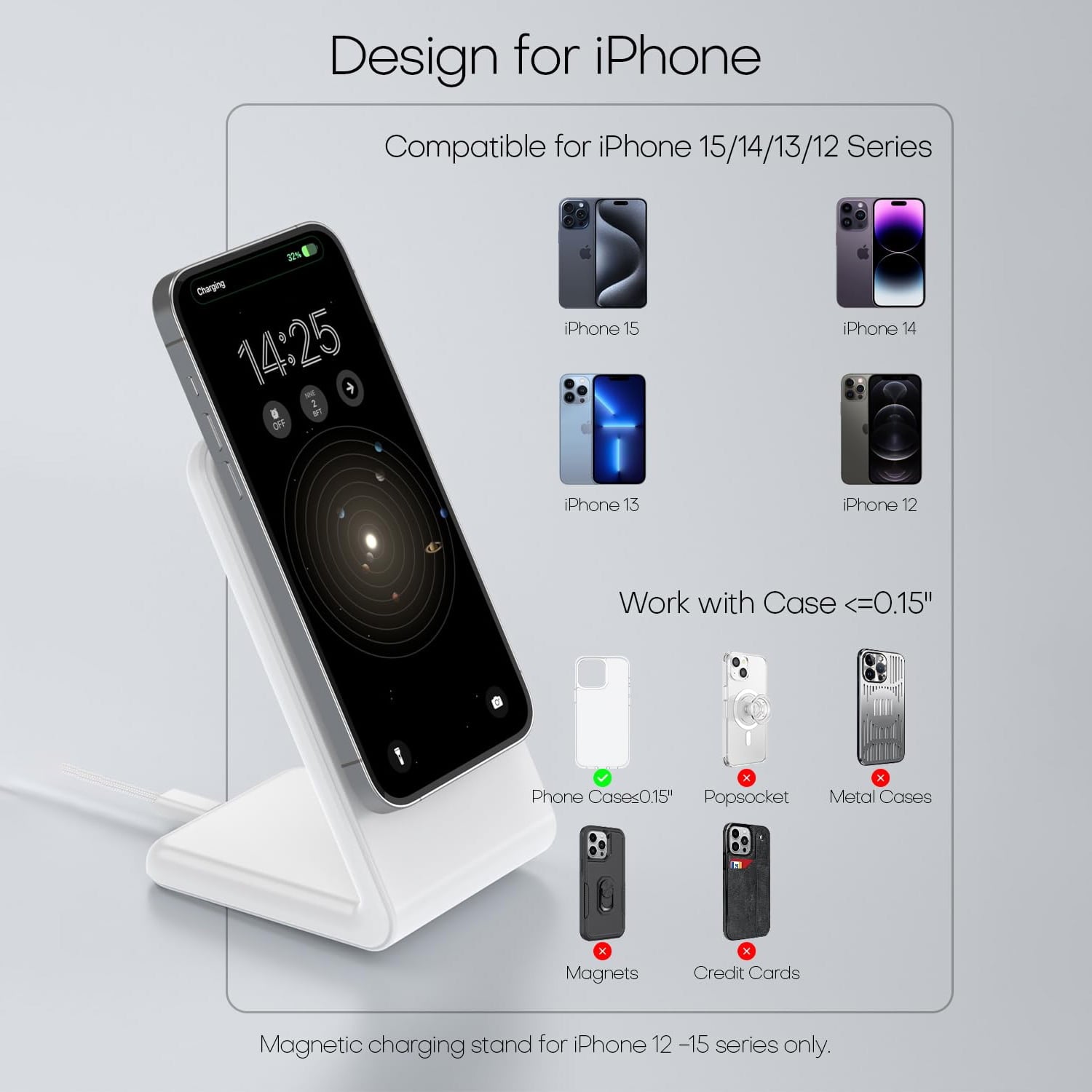 Wireless Charger for MagSafe,Minimalism Magnetic Dock Stand 15W Fast Charging for iPhone 16 15 14 13 12 Pro Max Mini Plus