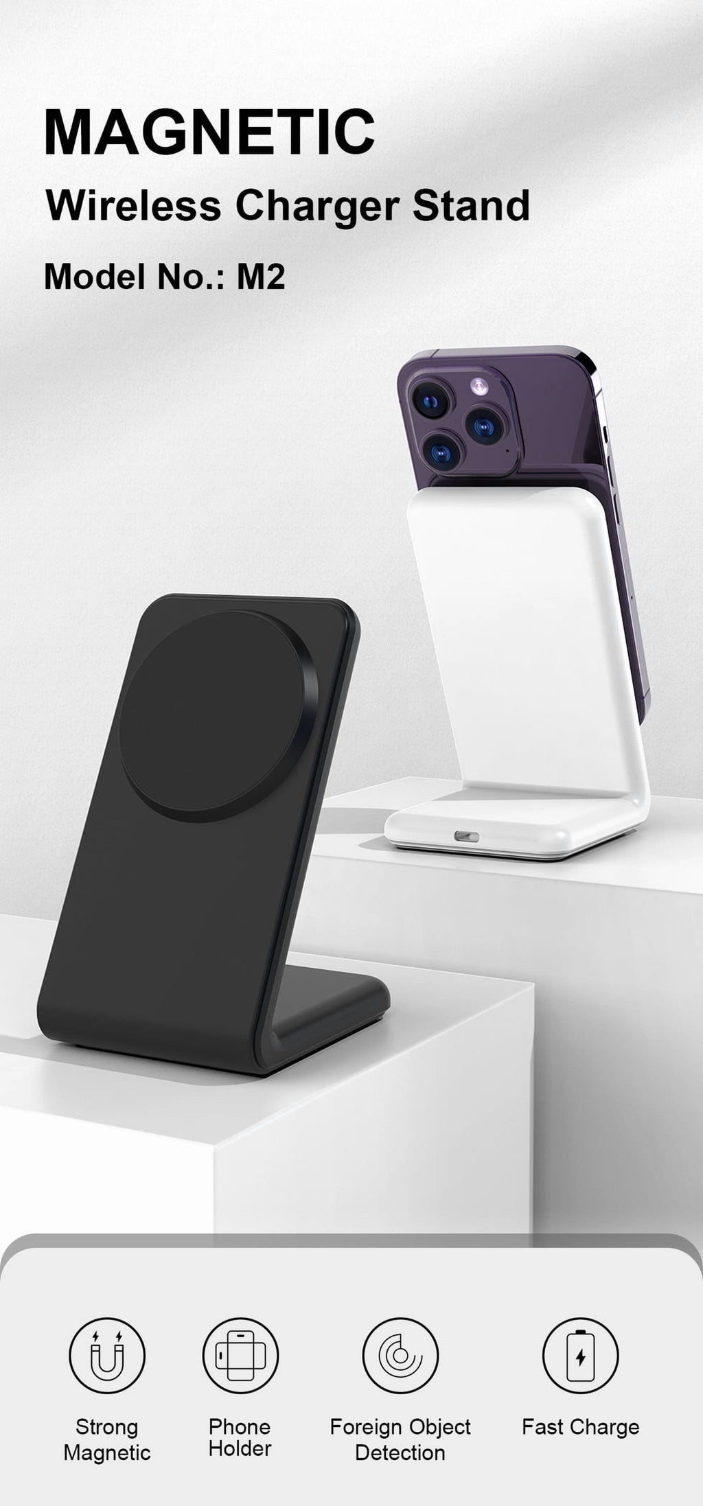 Wireless Charger for MagSafe,Minimalism Magnetic Dock Stand 15W Fast Charging for iPhone 16 15 14 13 12 Pro Max Mini Plus