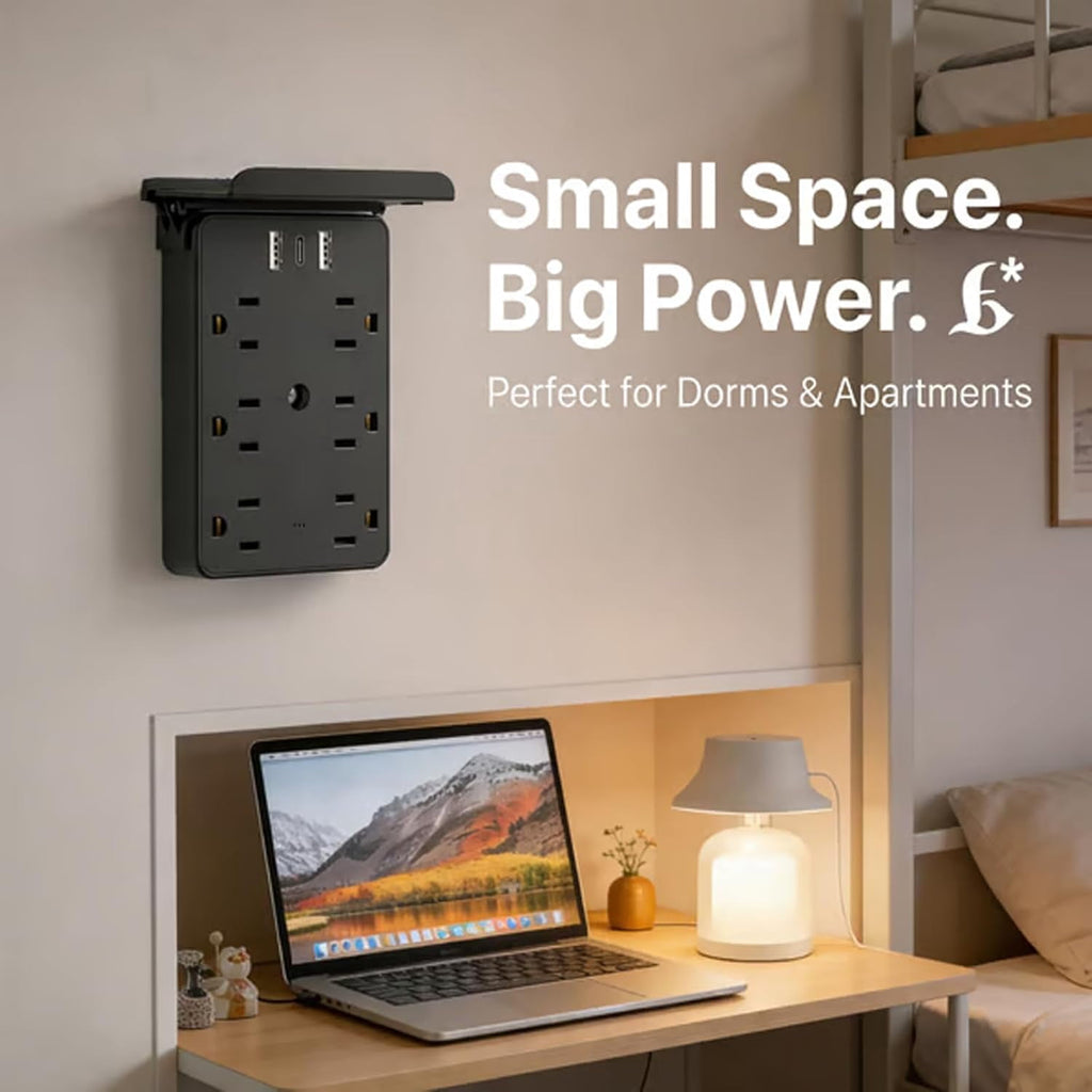 Surge Protector Power Strip with Phone Shelf &amp; USB, White Charging Station