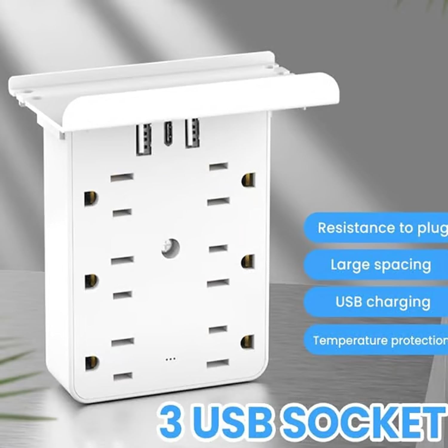 Surge Protector Power Strip with Phone Shelf &amp; USB, White Charging Station