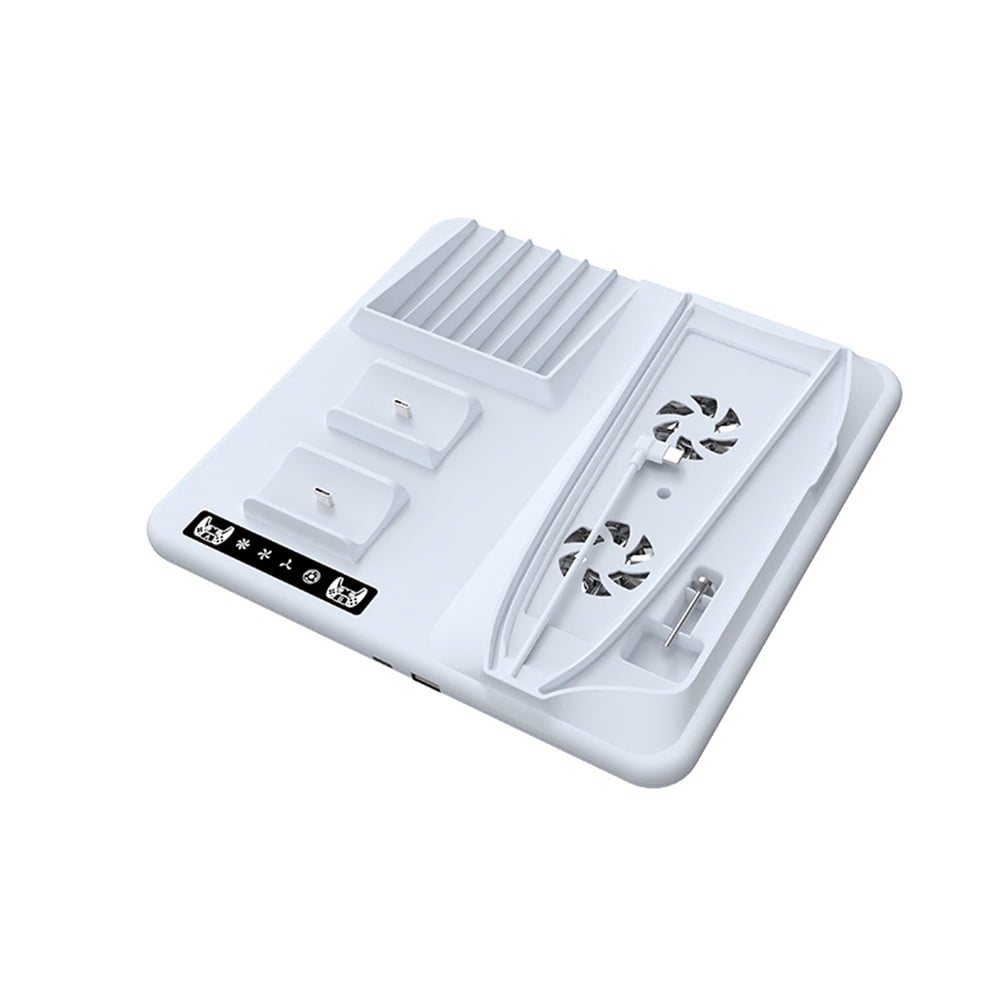 Cooling Dock with Dual Controller Charging Stand For PS5 Slim Console , Disk Organizer Handle Charger With 2 Headphone Hanger Hooks