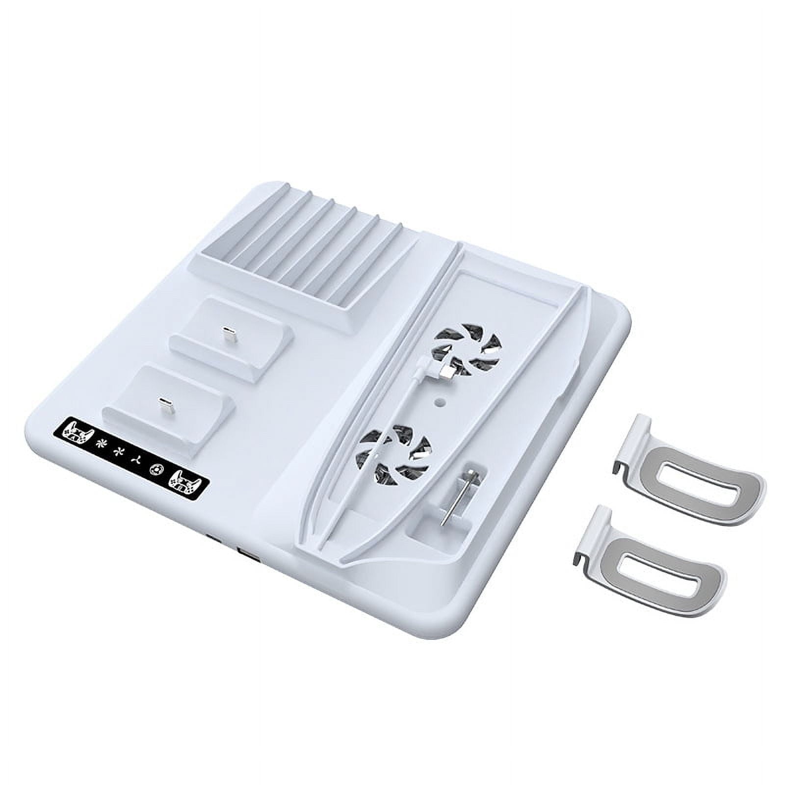 Cooling Dock with Dual Controller Charging Stand For PS5 Slim Console , Disk Organizer Handle Charger With 2 Headphone Hanger Hooks