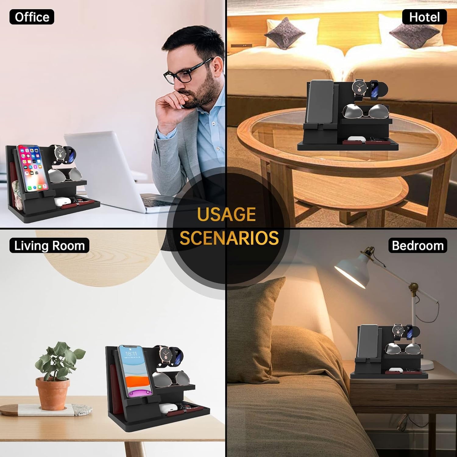 Gifts for Men Desk Organizer Wooden Phone Docking Station Key Wallet Holder Watch Organizer Men Birthday Gifts for Dad Birthday Gift Nightstand Organizer