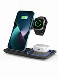 3-in-1 Foldable Fast Wireless Charger Stand - USB-C for iPhone 15-11/Apple Watch 9-SE (Home Desktop Gift for Family Birthday)