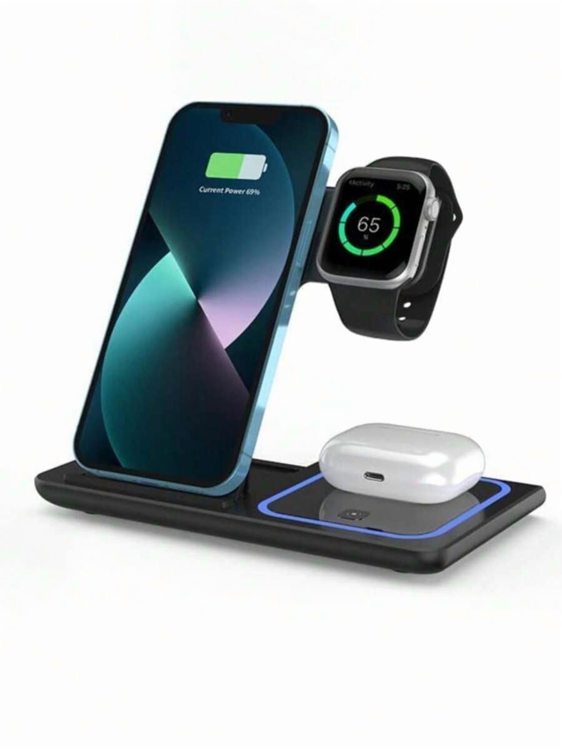 3-in-1 Foldable Fast Wireless Charger Stand - USB-C for iPhone 15-11/Apple Watch 9-SE (Home Desktop Gift for Family Birthday)