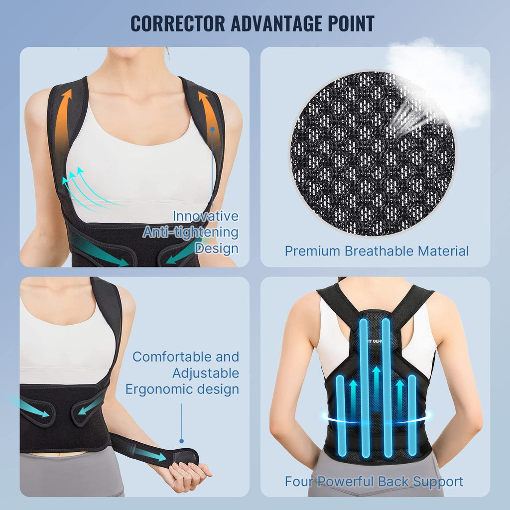 Back Brace Posture Corrector for Women and Men, Shoulder Straightener, Adjustable Full Back Support, Upper and Lower Back Pain Relief - Scoliosis, Hunchback, Hump, Thoracic, Spine Corrector