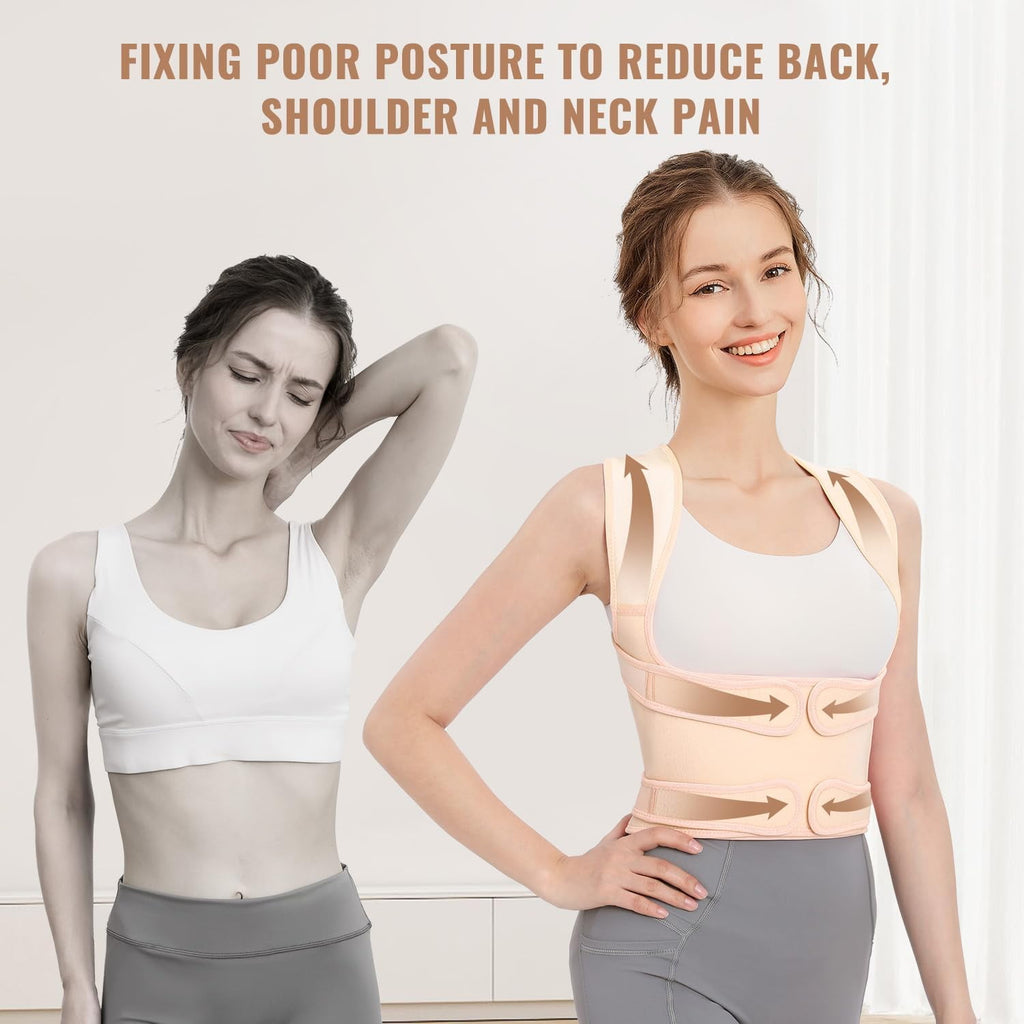 Back Brace Posture Corrector for Women and Men, Shoulder Straightener, Adjustable Full Back Support, Upper and Lower Back Pain Relief - Scoliosis, Hunchback, Hump, Thoracic, Spine Corrector