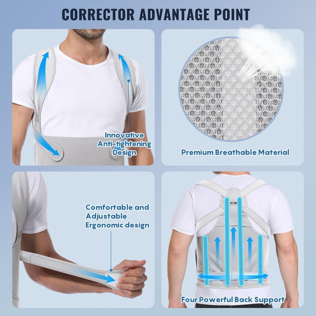Back Brace Posture Corrector for Women and Men, Shoulder Straightener, Adjustable Full Back Support, Upper and Lower Back Pain Relief - Scoliosis, Hunchback, Hump, Thoracic, Spine Corrector