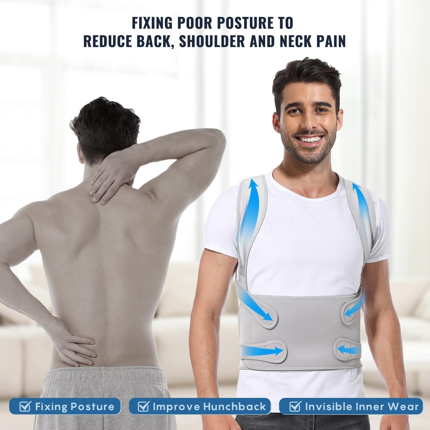 Back Brace Posture Corrector for Women and Men, Shoulder Straightener, Adjustable Full Back Support, Upper and Lower Back Pain Relief - Scoliosis, Hunchback, Hump, Thoracic, Spine Corrector