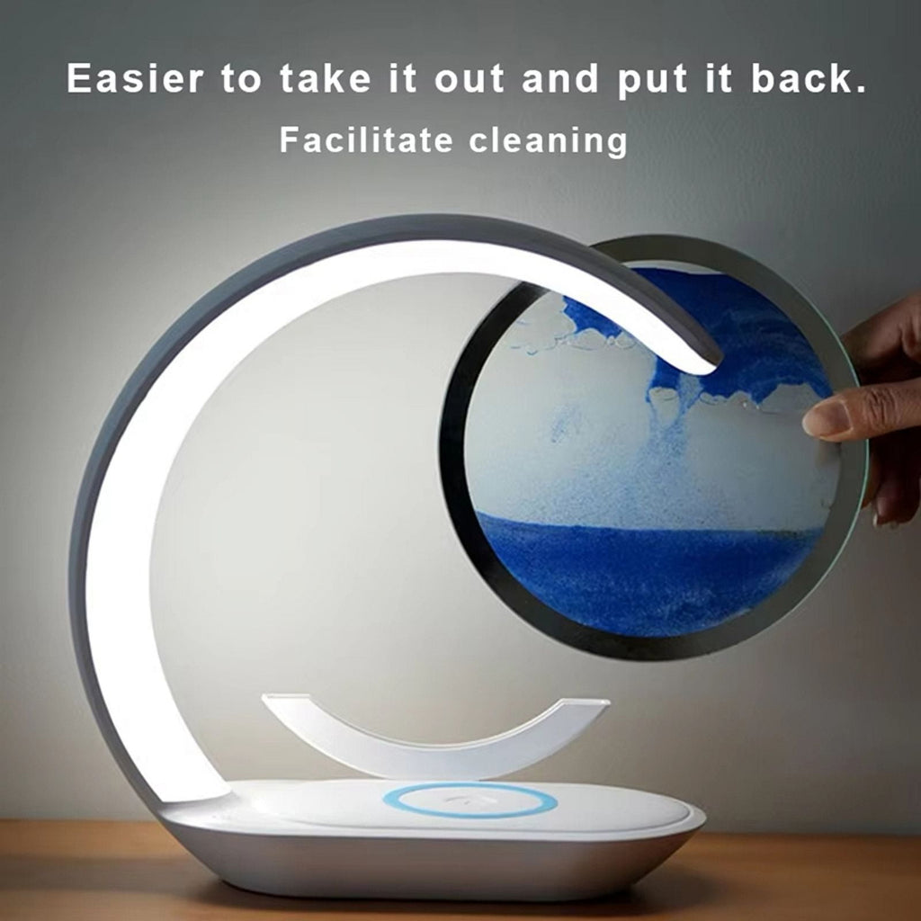 15W Wireless Charger with Quicksand Painting Night Lamp Table Top Decoration Fast Charging Station Blue