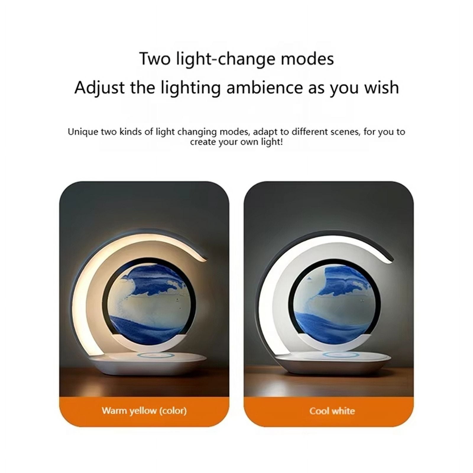 15W Wireless Charger with Quicksand Painting Night Lamp Table Top Decoration Fast Charging Station Blue