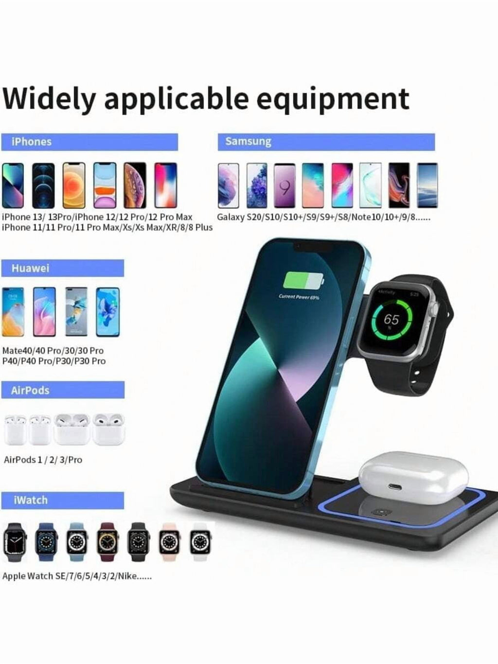 3-in-1 Foldable Fast Wireless Charger Stand - USB-C for iPhone 15-11/Apple Watch 9-SE (Home Desktop Gift for Family Birthday)