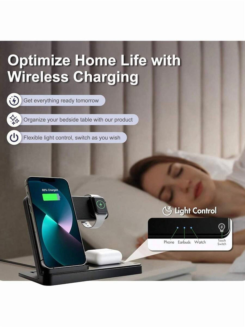 3-in-1 Foldable Fast Wireless Charger Stand - USB-C for iPhone 15-11/Apple Watch 9-SE (Home Desktop Gift for Family Birthday)