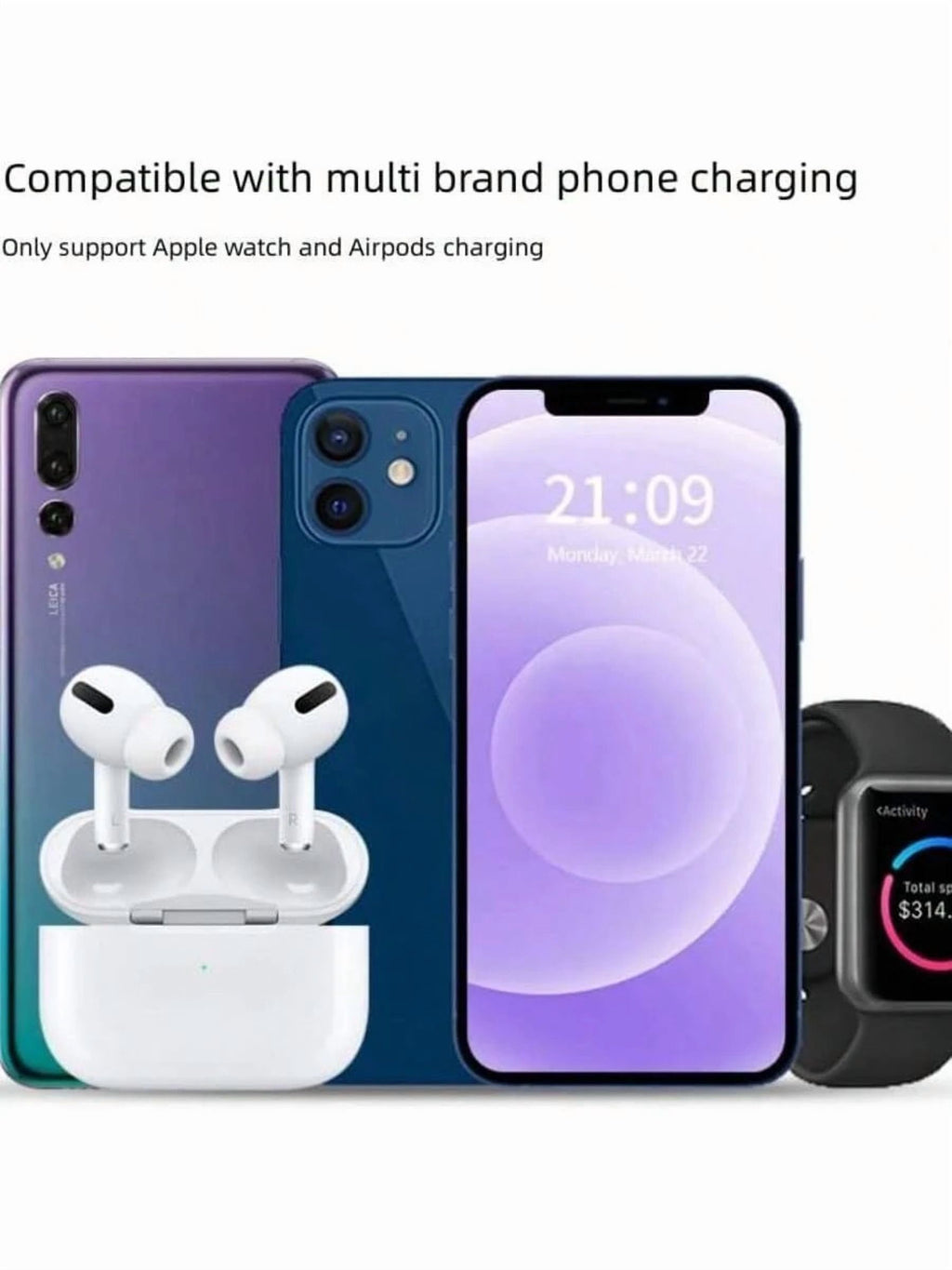 3-in-1 Foldable Fast Wireless Charger Stand - USB-C for iPhone 15-11/Apple Watch 9-SE (Home Desktop Gift for Family Birthday)