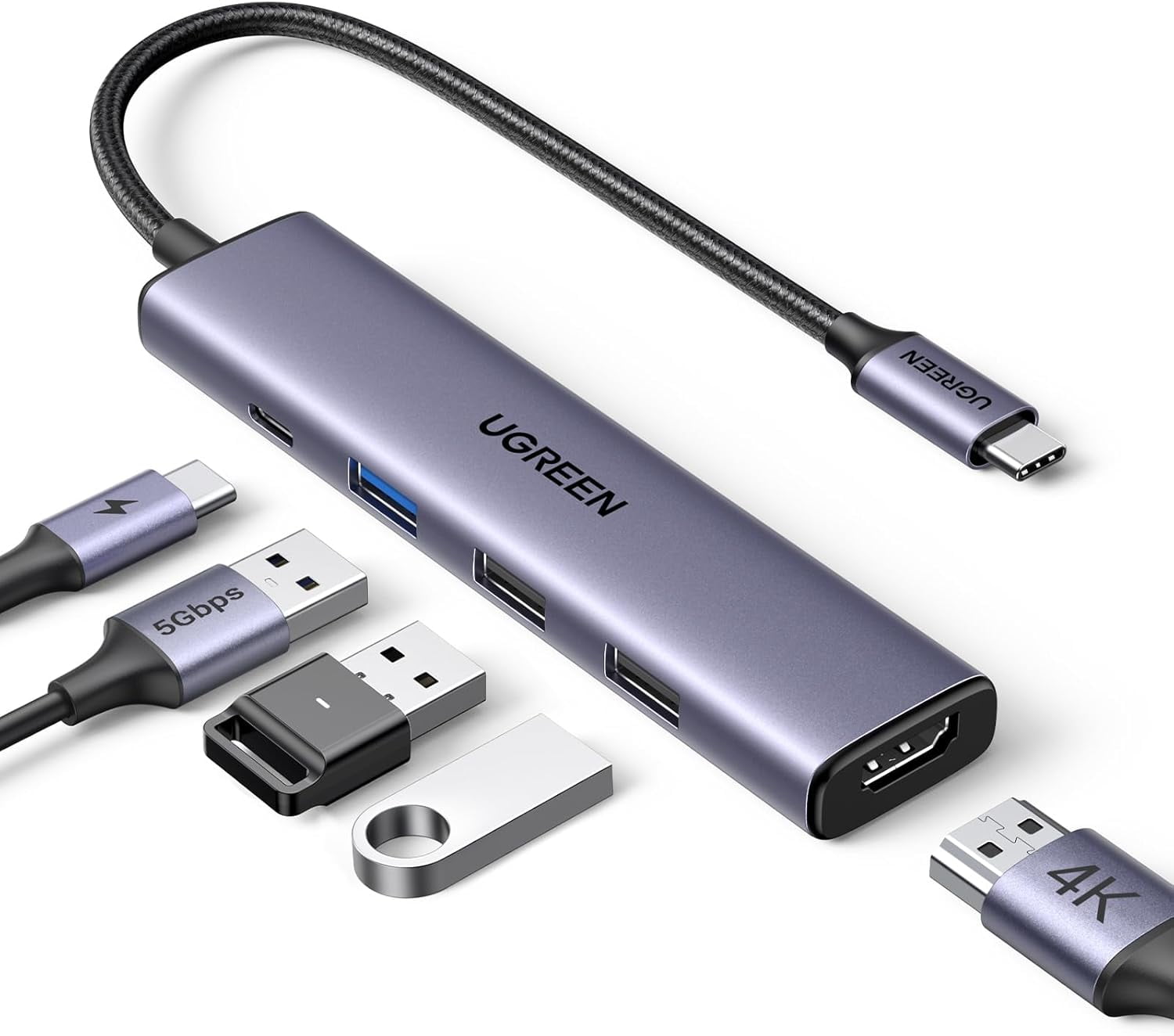 USB C Hub 5 in 1 Multiport Adapter Revodok 105 4K HDMI, 100W Power Delivery, 3 USB-A Data Ports, USB C Dongle for MacBook Pro/Air, iPad Pro, iMac, iPhone 16 Pro/Pro Max, XPS, Thinkpad