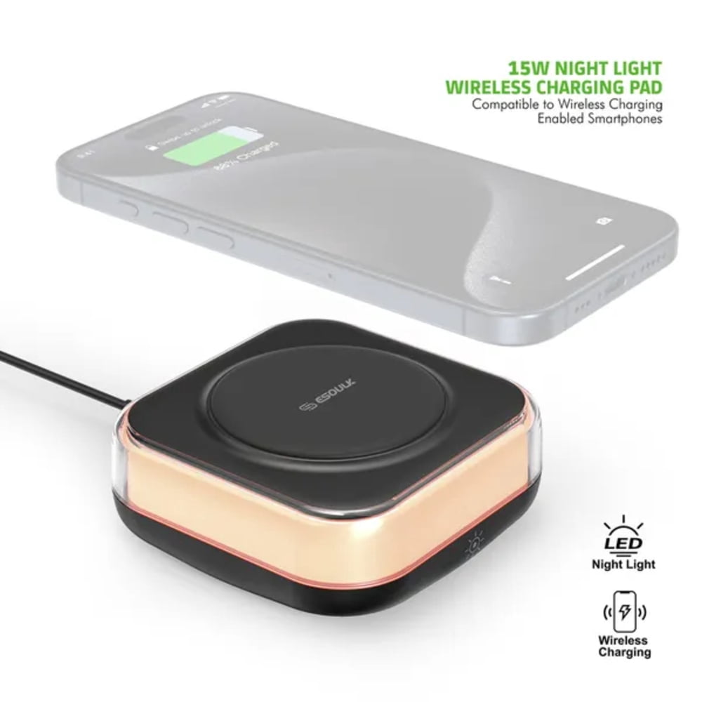 Multifunctional 15W Wireless Charger, 3-Level Night Light &amp; Sleep Friendly, Black White All-in-One Charging Station for Bedside