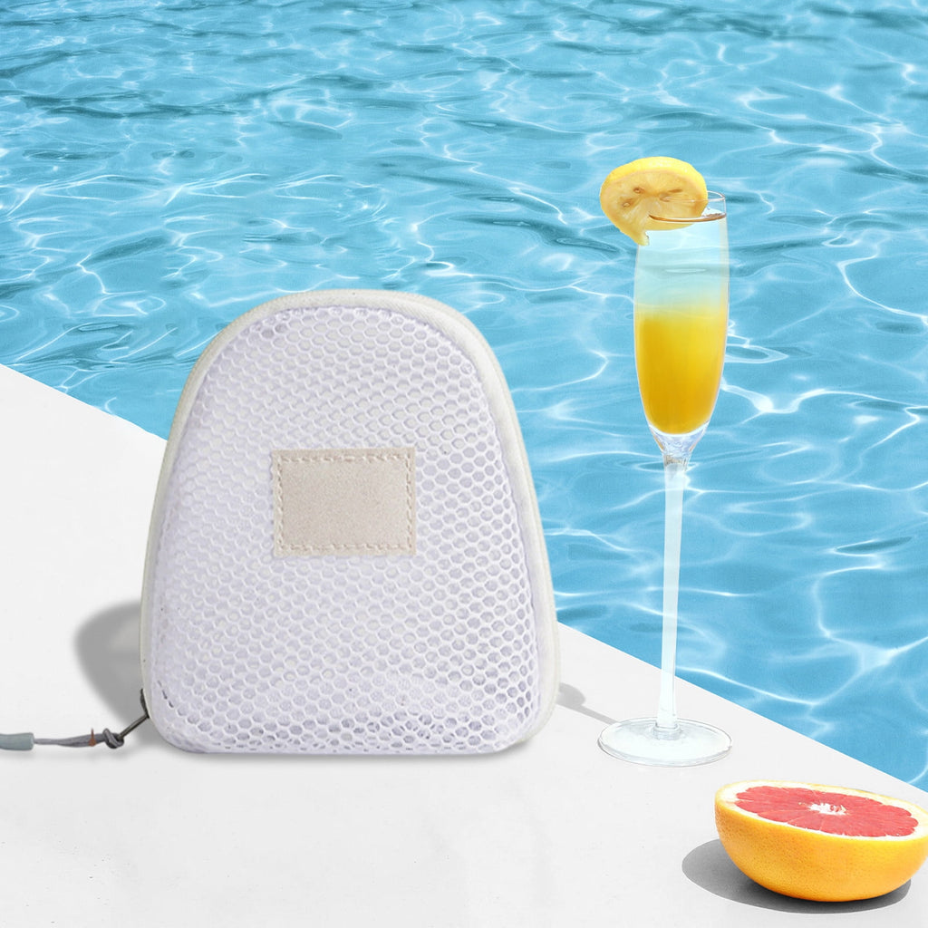 Portable Mesh Cosmetic Bag, 14x13x7cm Transparent Makeup Organizer, Polyester Travel Wash Pouch, Compact Toiletries Storage Case, Small Vacation Pool Accessory Holder