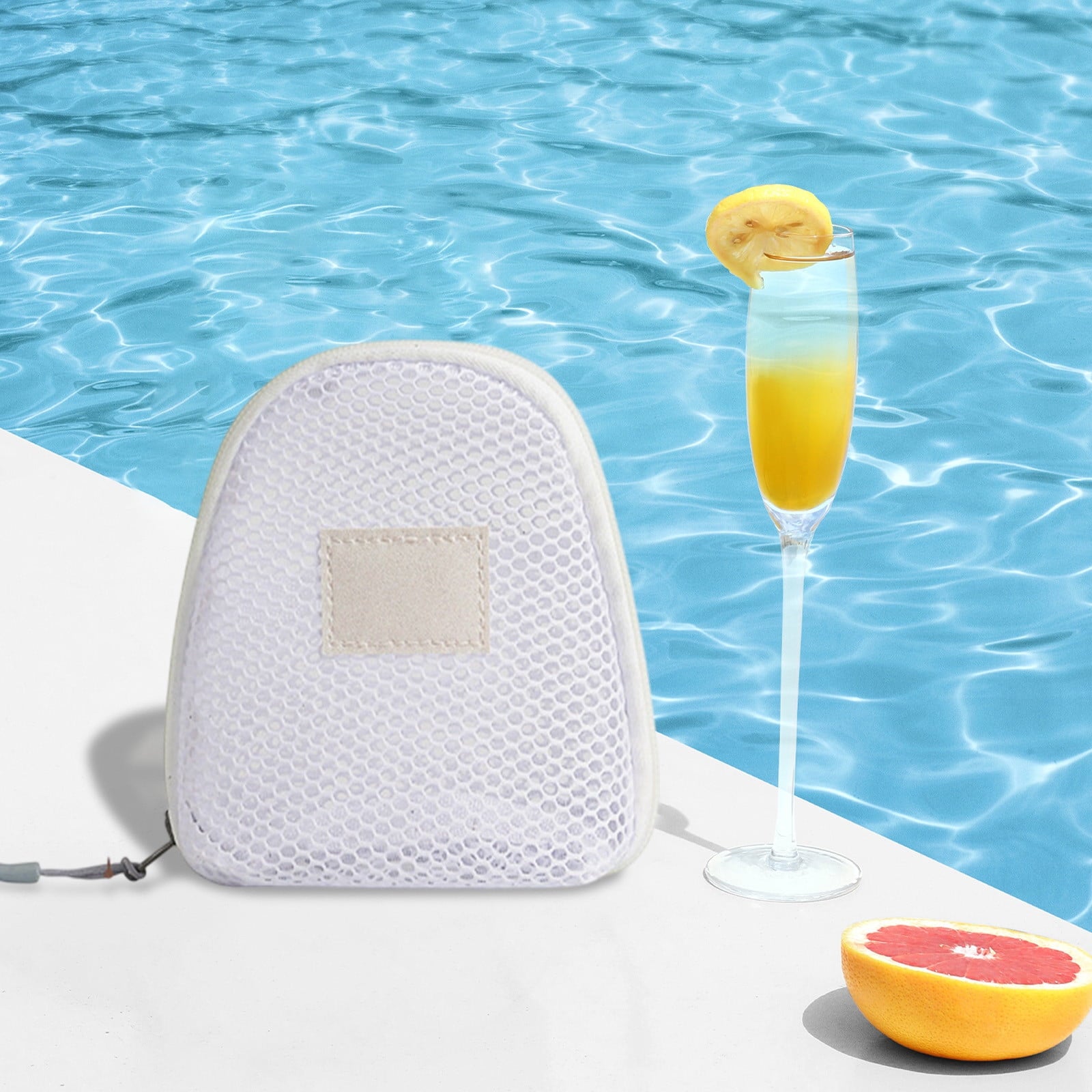 Portable Mesh Cosmetic Bag, 14x13x7cm Transparent Makeup Organizer, Polyester Travel Wash Pouch, Compact Toiletries Storage Case, Small Vacation Pool Accessory Holder