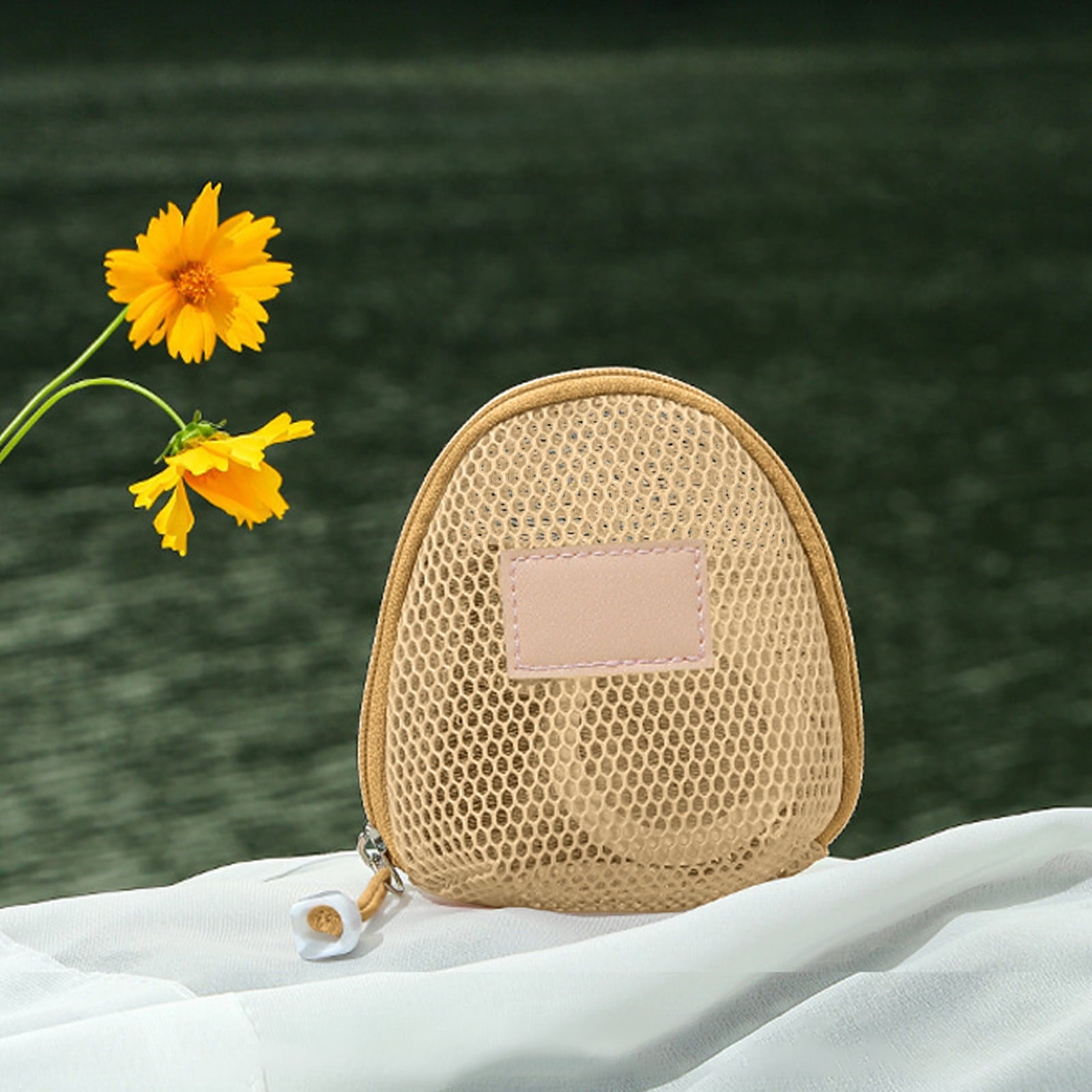 Portable Mesh Cosmetic Bag, 14x13x7cm Transparent Makeup Organizer, Polyester Travel Wash Pouch, Compact Toiletries Storage Case, Small Vacation Pool Accessory Holder