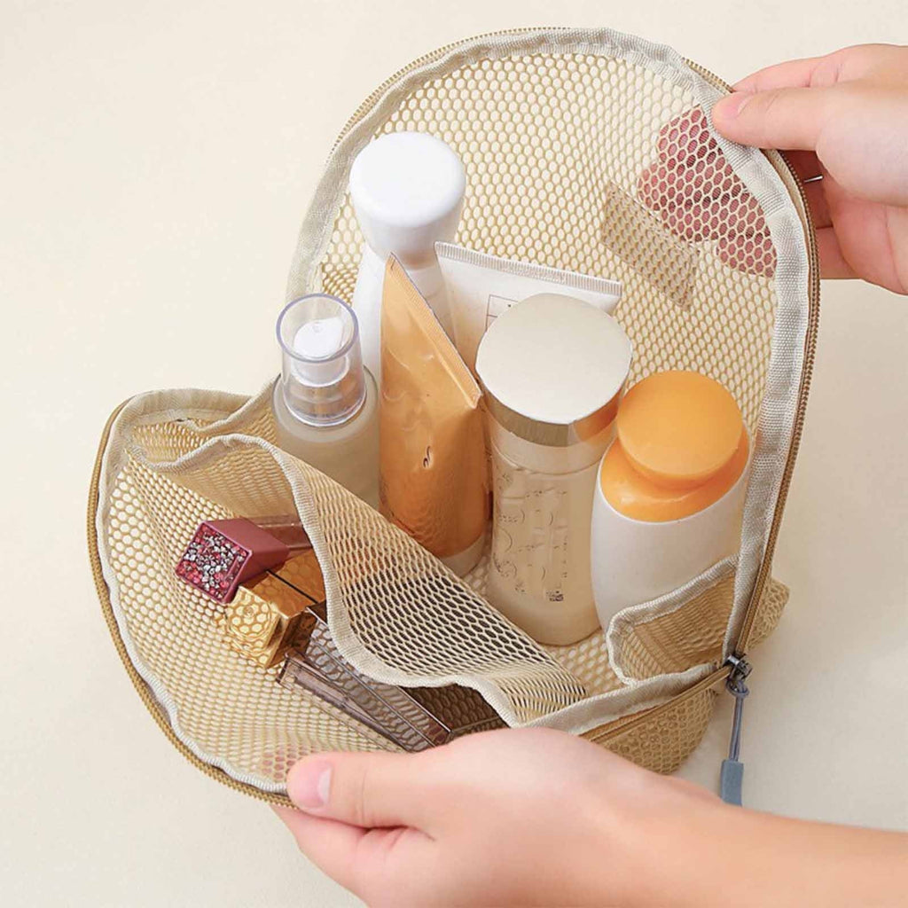 Portable Mesh Cosmetic Bag, 14x13x7cm Transparent Makeup Organizer, Polyester Travel Wash Pouch, Compact Toiletries Storage Case, Small Vacation Pool Accessory Holder