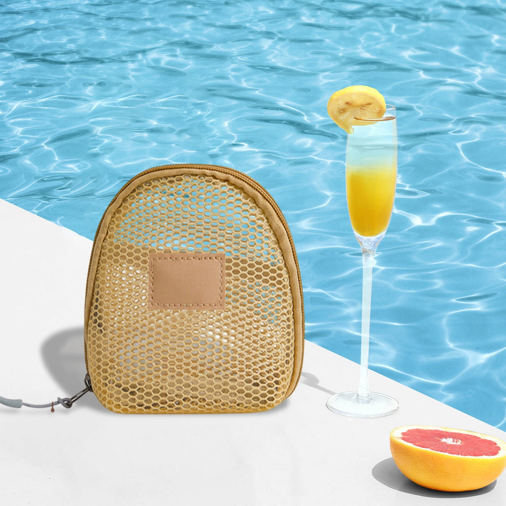 Portable Mesh Cosmetic Bag, 14x13x7cm Transparent Makeup Organizer, Polyester Travel Wash Pouch, Compact Toiletries Storage Case, Small Vacation Pool Accessory Holder