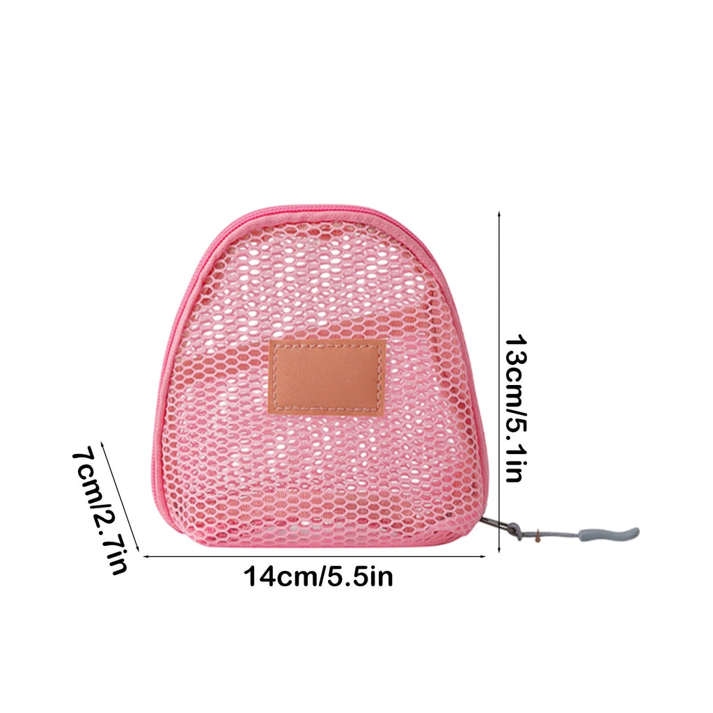 Portable Mesh Cosmetic Bag, 14x13x7cm Transparent Makeup Organizer, Polyester Travel Wash Pouch, Compact Toiletries Storage Case, Small Vacation Pool Accessory Holder