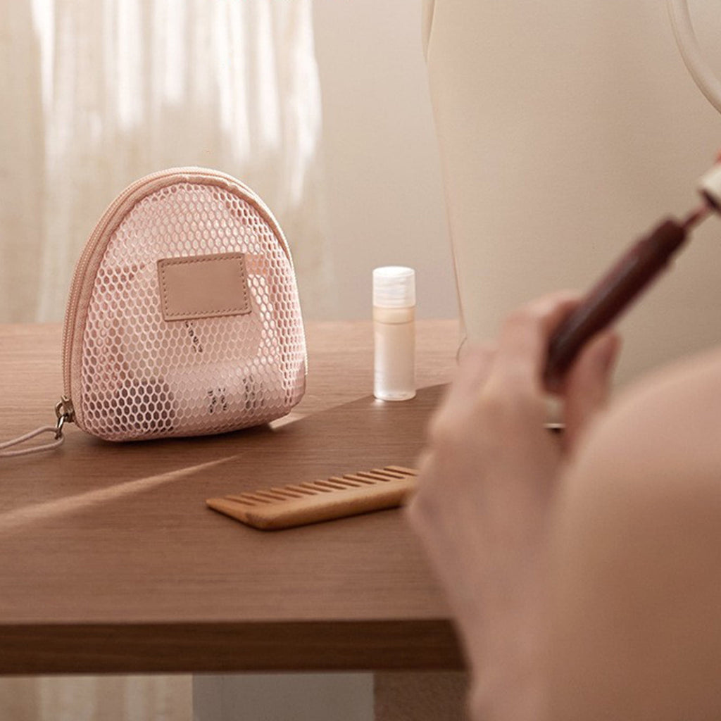 Portable Mesh Cosmetic Bag, 14x13x7cm Transparent Makeup Organizer, Polyester Travel Wash Pouch, Compact Toiletries Storage Case, Small Vacation Pool Accessory Holder