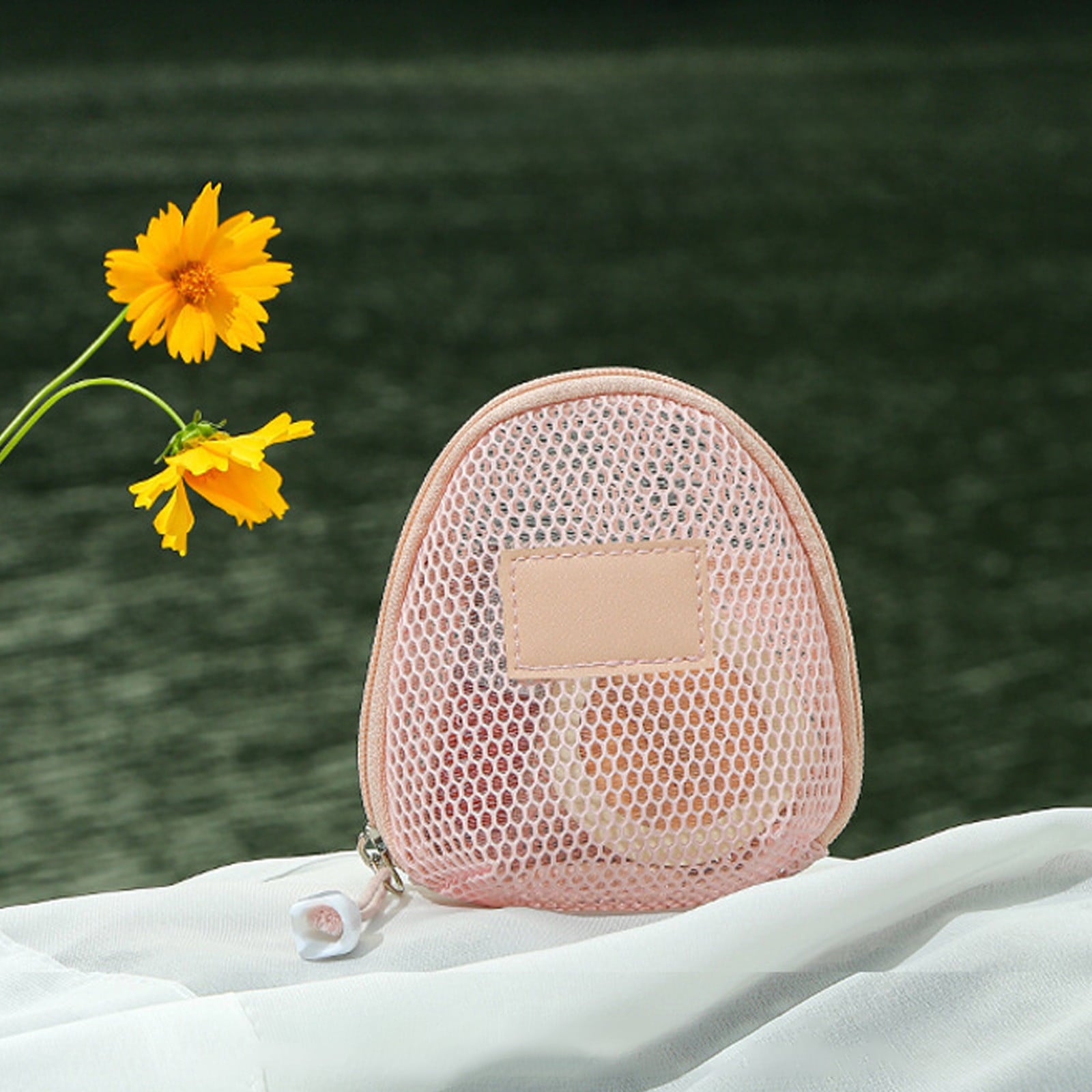 Portable Mesh Cosmetic Bag, 14x13x7cm Transparent Makeup Organizer, Polyester Travel Wash Pouch, Compact Toiletries Storage Case, Small Vacation Pool Accessory Holder