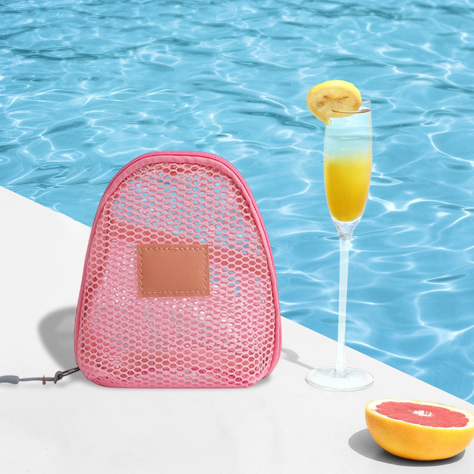 Portable Mesh Cosmetic Bag, 14x13x7cm Transparent Makeup Organizer, Polyester Travel Wash Pouch, Compact Toiletries Storage Case, Small Vacation Pool Accessory Holder