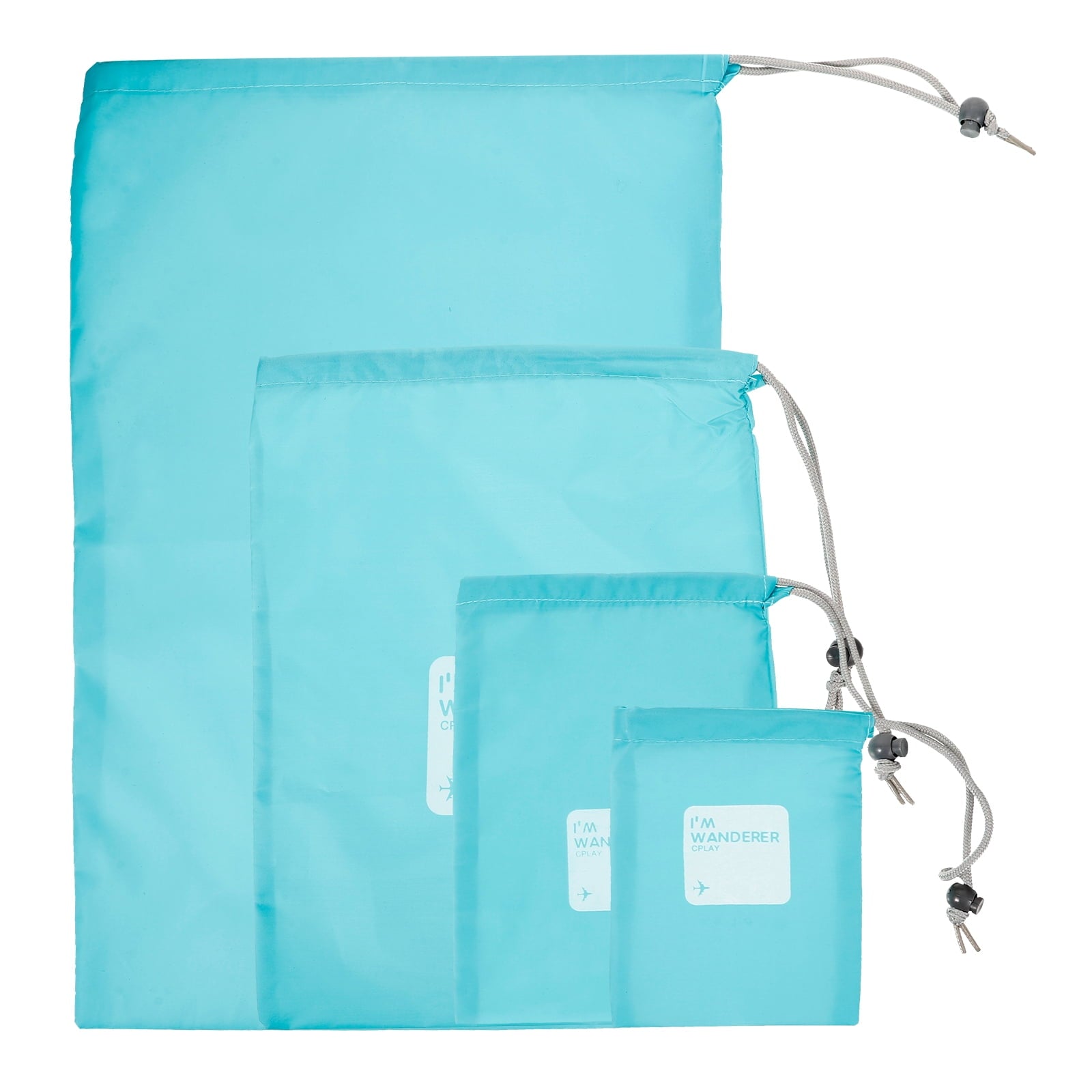 unbranded A Set of 4pcs Universal Outdoor Travel Waterproof Nylon Drawstring Storage Bags Pouches Organizers in Different Sizes (Sky-blue)