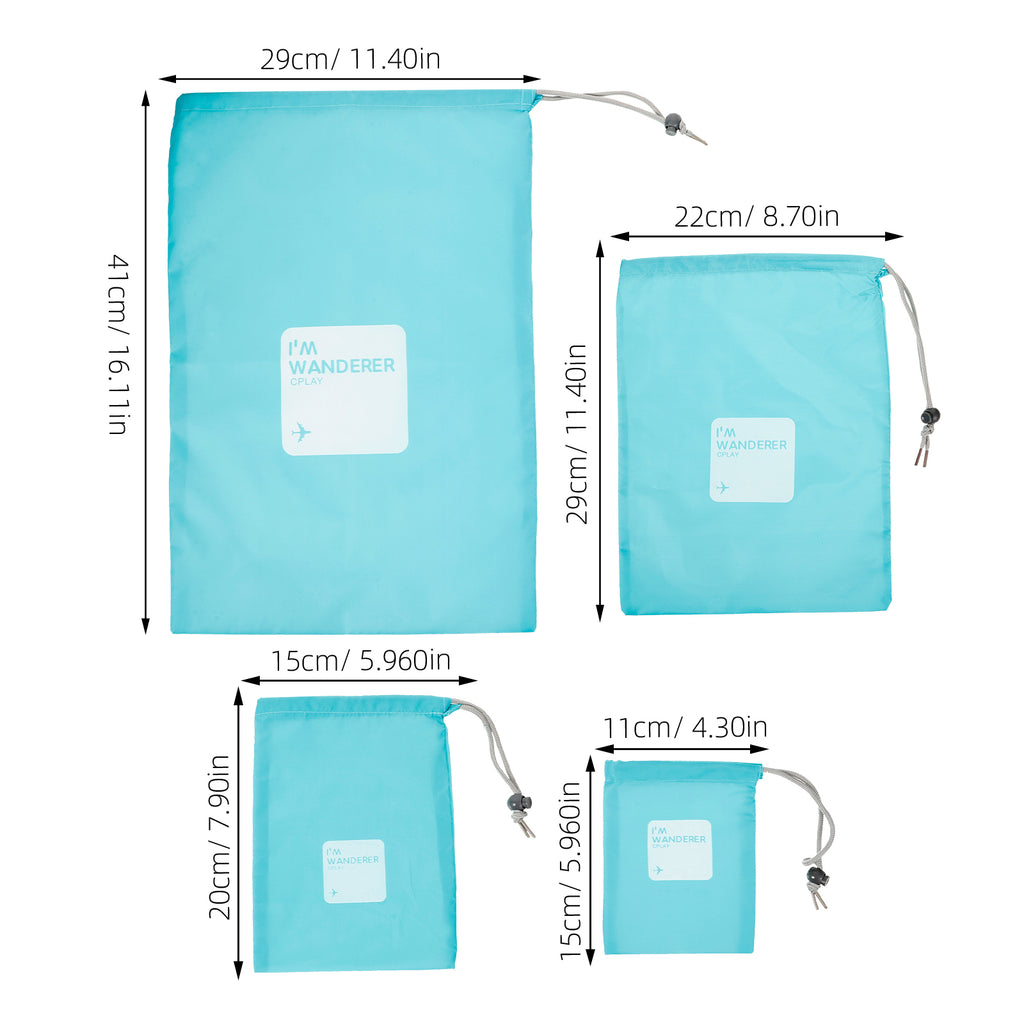 unbranded A Set of 4pcs Universal Outdoor Travel Waterproof Nylon Drawstring Storage Bags Pouches Organizers in Different Sizes (Sky-blue)