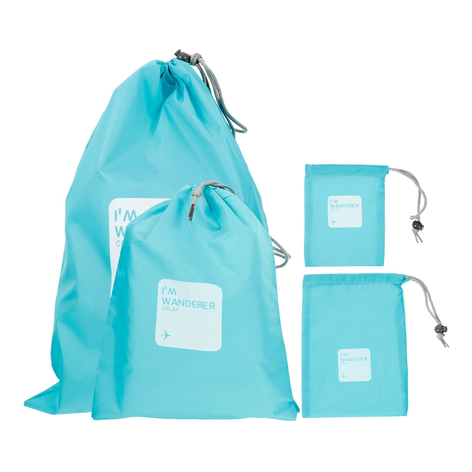 unbranded A Set of 4pcs Universal Outdoor Travel Waterproof Nylon Drawstring Storage Bags Pouches Organizers in Different Sizes (Sky-blue)